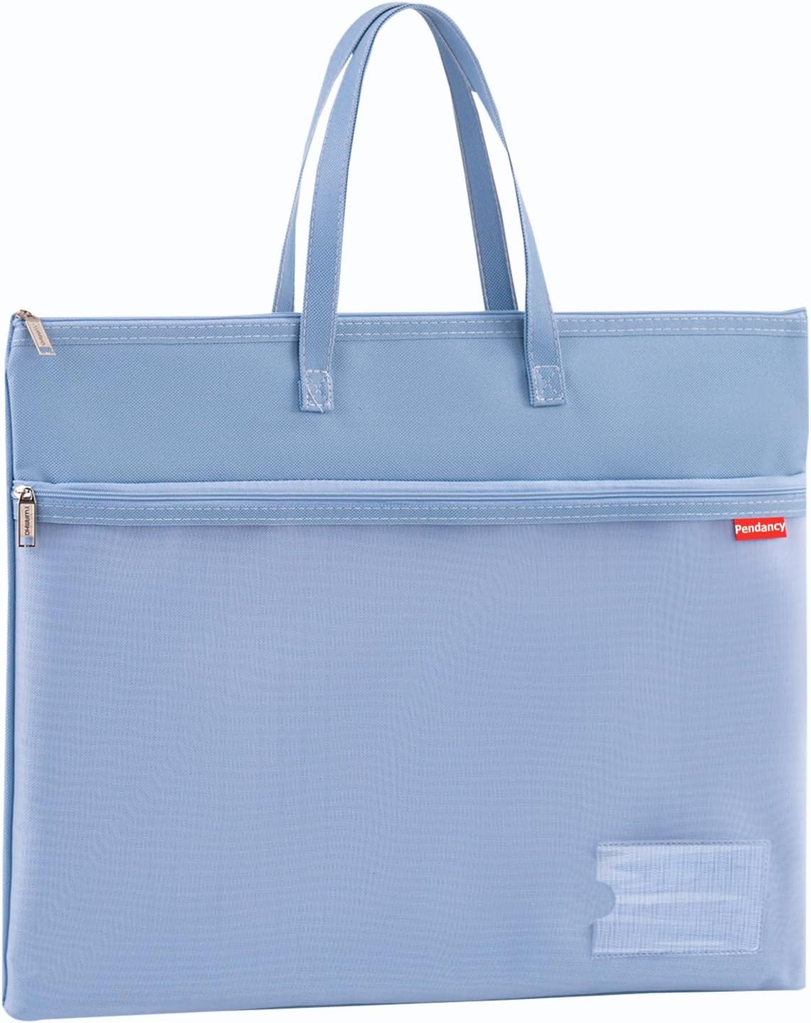 Pendancy Mesh Zipper Pouch A4 Size, Large Double Pocket Waterproof File Bag with Handle, 11x13.8 in Foldable Document Storage for Puzzle Project/Cross Stitch/Travel/Office（Advanced Blue）