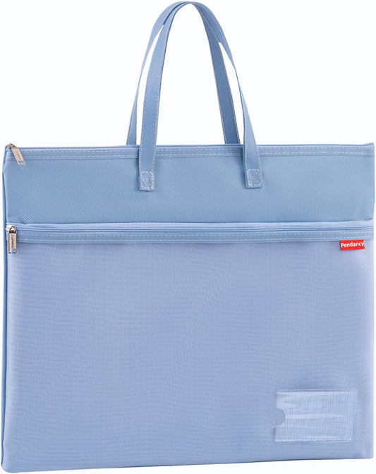 Pendancy Mesh Zipper Pouch A4 Size, Large Double Pocket Waterproof File Bag with Handle, 11x13.8 in Foldable Document Storage for Puzzle Project/Cross Stitch/Travel/Office（Advanced Blue）