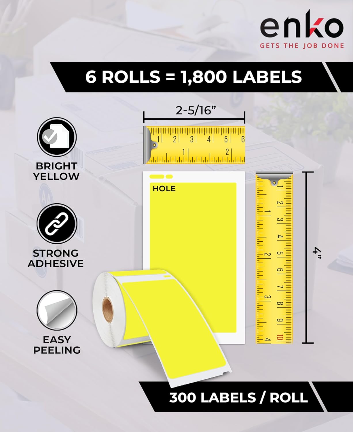 enKo [6 Rolls, 1800 Direct Thermal Labels] Yellow Colored Compatible for Dymo 30256 Label (2-5/16 x 4") Use with Dymo, Rollo Thermal Printer as Shipping & Mailing Labels