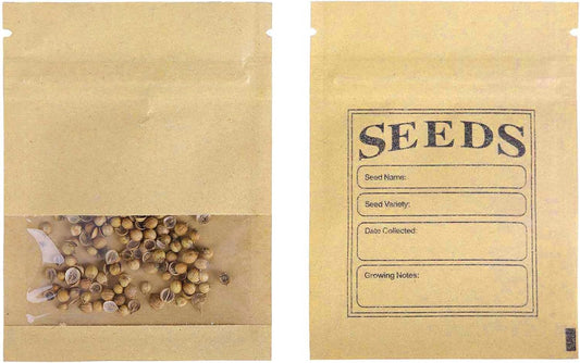 200 Pack Clear Window Small Resealable Seeds Packets Coin Envelopes 2.75x3.74 inch Brown Kraft Paper Sample Bag with Preprinted Seed Collecting Template for Seed Storage Organizer