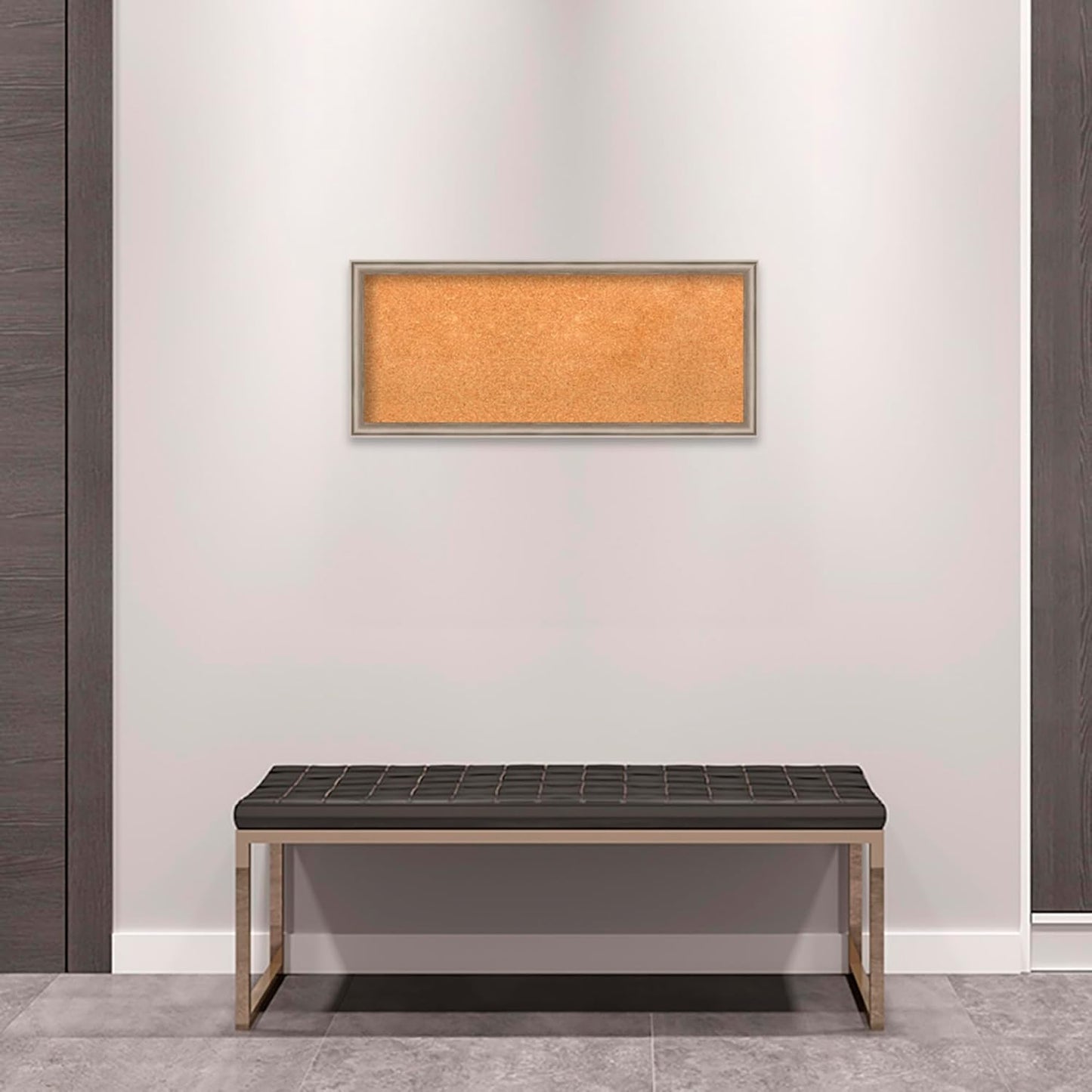 Amanti Art Natural Cork Board for Wall, 14x32 Vision Board with Silver Wood Frame, Medium Corkboard Office Decor for Home Organization, Casual Corkboard Pinboard to display items for home organization