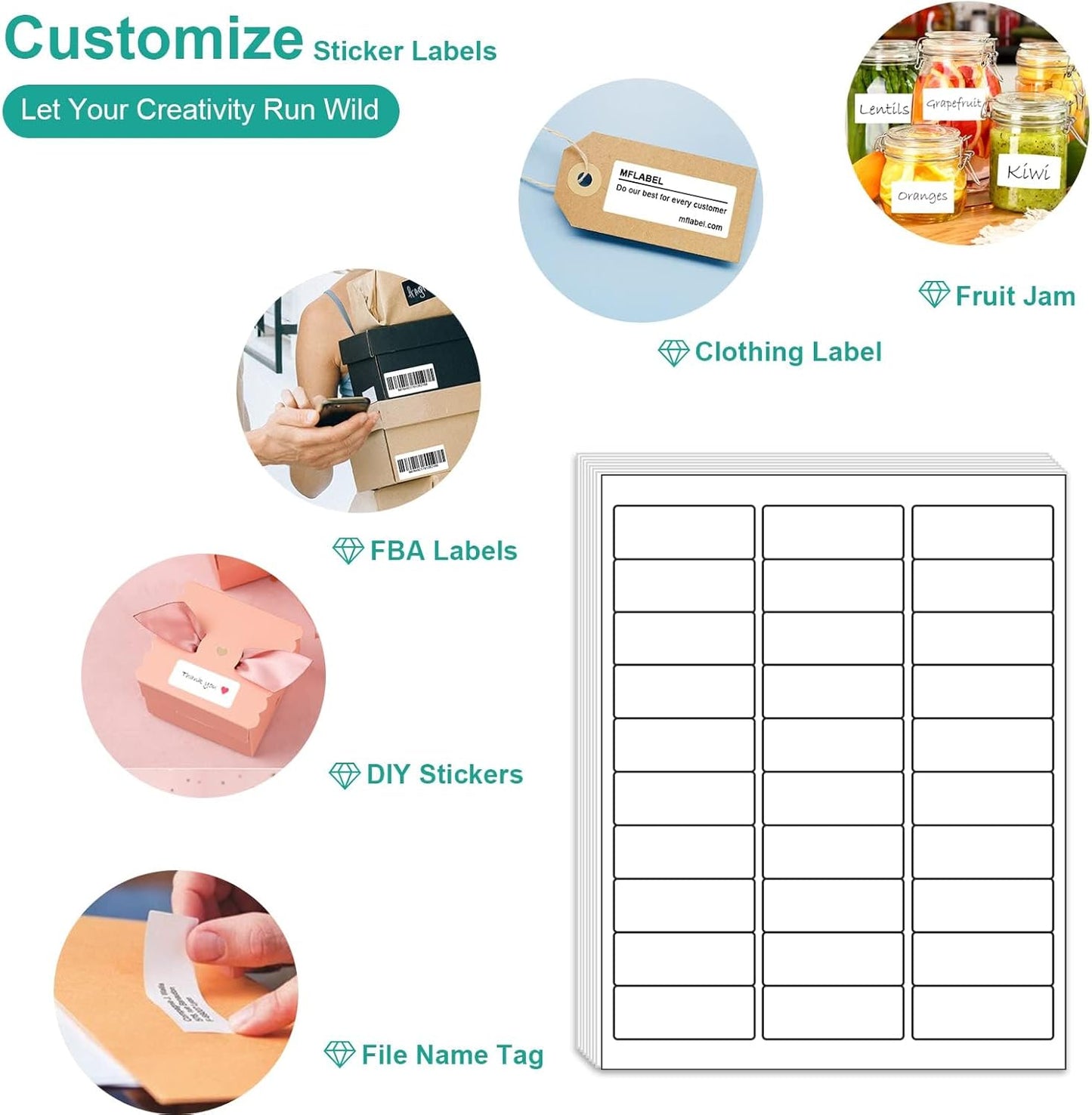 [25 Sheet, 750Labels] Address Labels 750 Sticker Paper for Laser/Ink Jet Printer mailing Labels 8.5"×11" White 30 per Sheet 1" x 2-5/8"