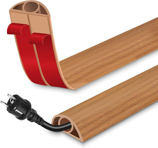 Floor Cord Cover for Wires on Floor Self Adhesive Cord Hider Floor Cable Management Wire Covers for Cords Protector Prevent Cable Trips Cord Cavity W 0.32" x H 0.32", Brown Wood, 3.3Ft