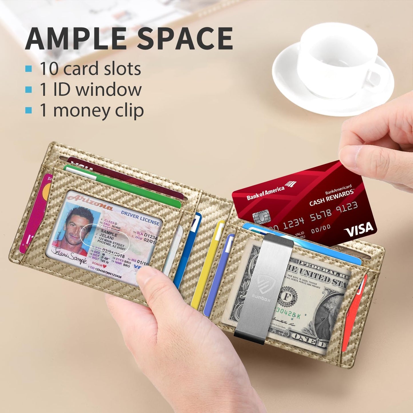 RUNBOX Mens Slim Wallet with Money Clip RFID Blocking Bifold Credit Card Holder for Men with Gift Box