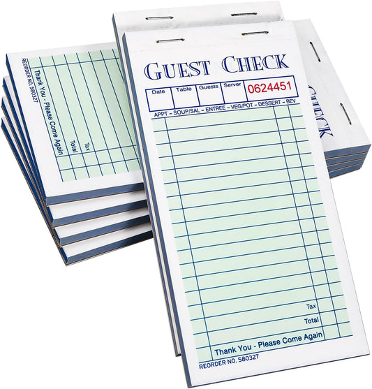 Guest Checks Server Note Pads 300 Sheets with Carbonless Copy Paper for Restaurants (6 Books) 3.5" x 6.75" Per Ticket Book