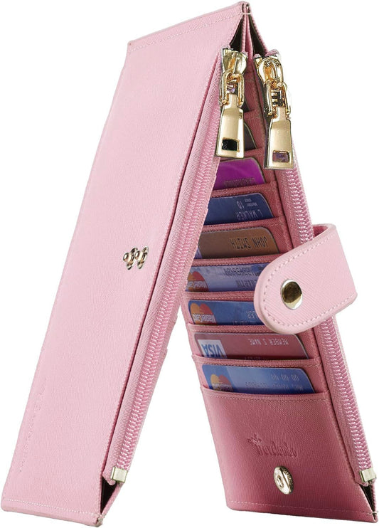 Travelambo RFID Wallet Women Large Size Bifold Multi Card Wallet Case with Zipper Pocke Credit Card Holder for Women