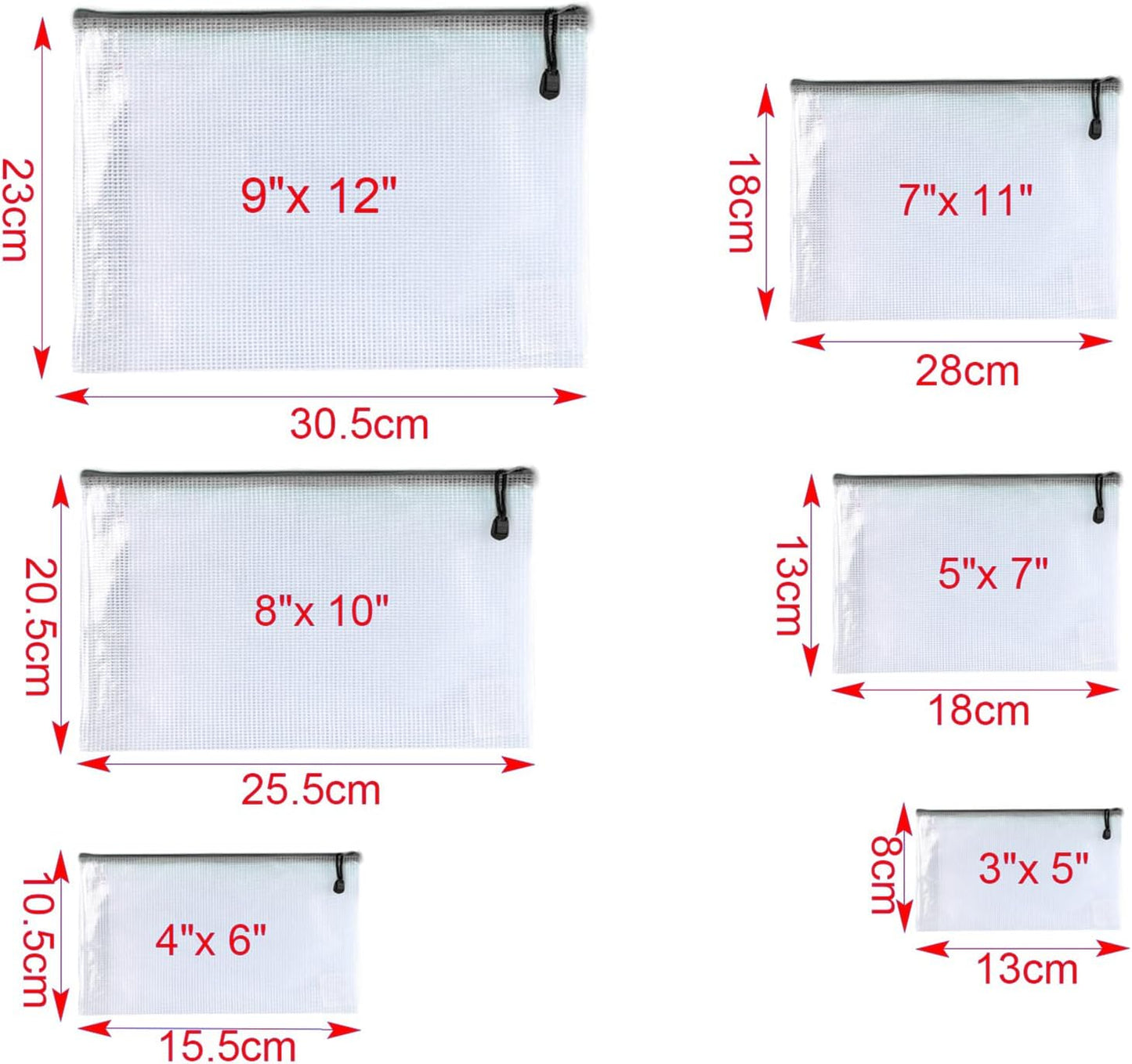 Oaimyy-24PCS-8 x 10" inches-Mesh Zipper Pouch, Plastic Zip File Folders Puzzle Bags for Organizing,for Office Supplies,Travel,Home Storage-Black