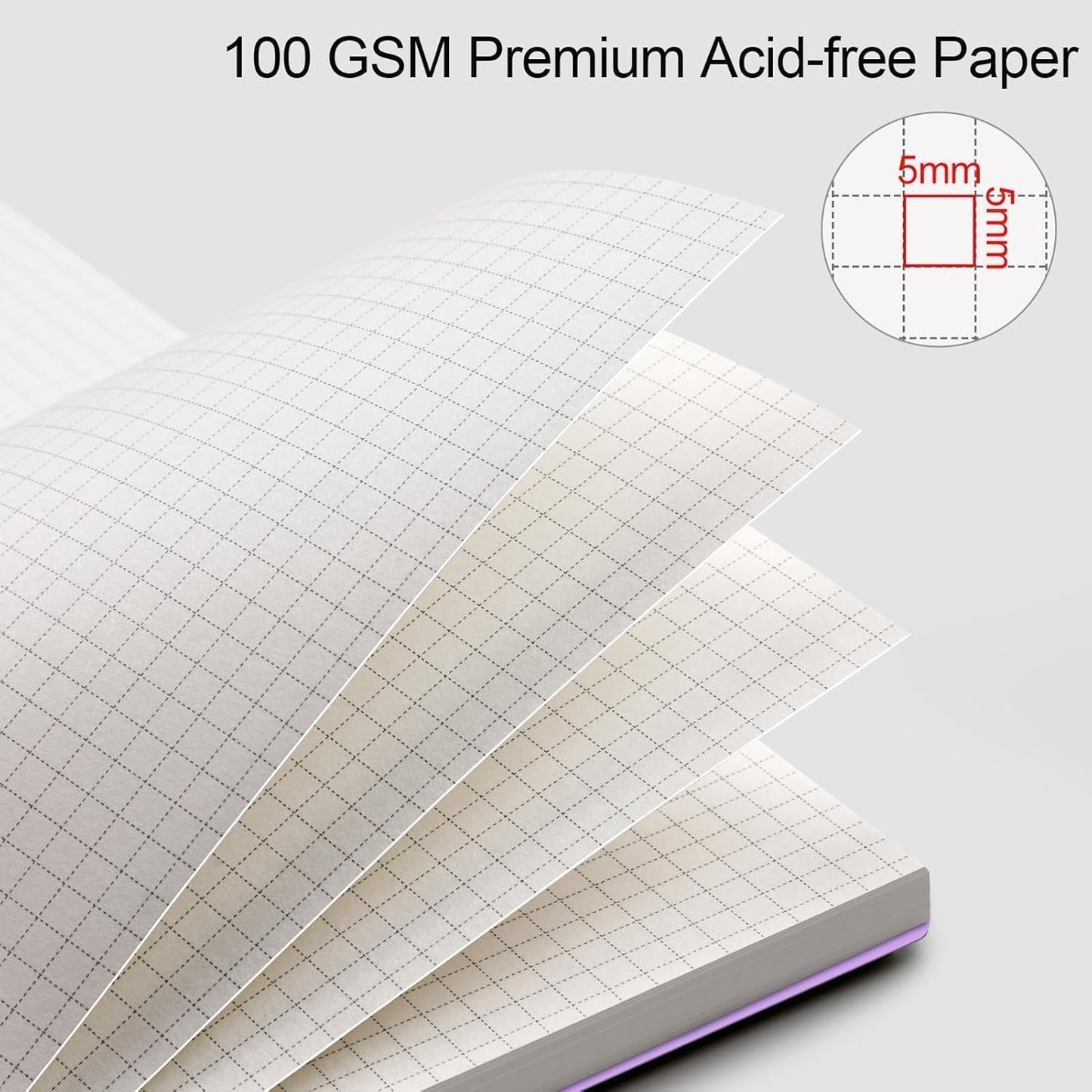 AHGXG Graph Paper Notebook - Spiral Notebook Journal 160 Pages, A5 Graph Notebook 5.7" x 8.3", 100 gsm Thick Grid Paper, Waterproof Plastic Cover, for School Writing Engineering Math, Purple