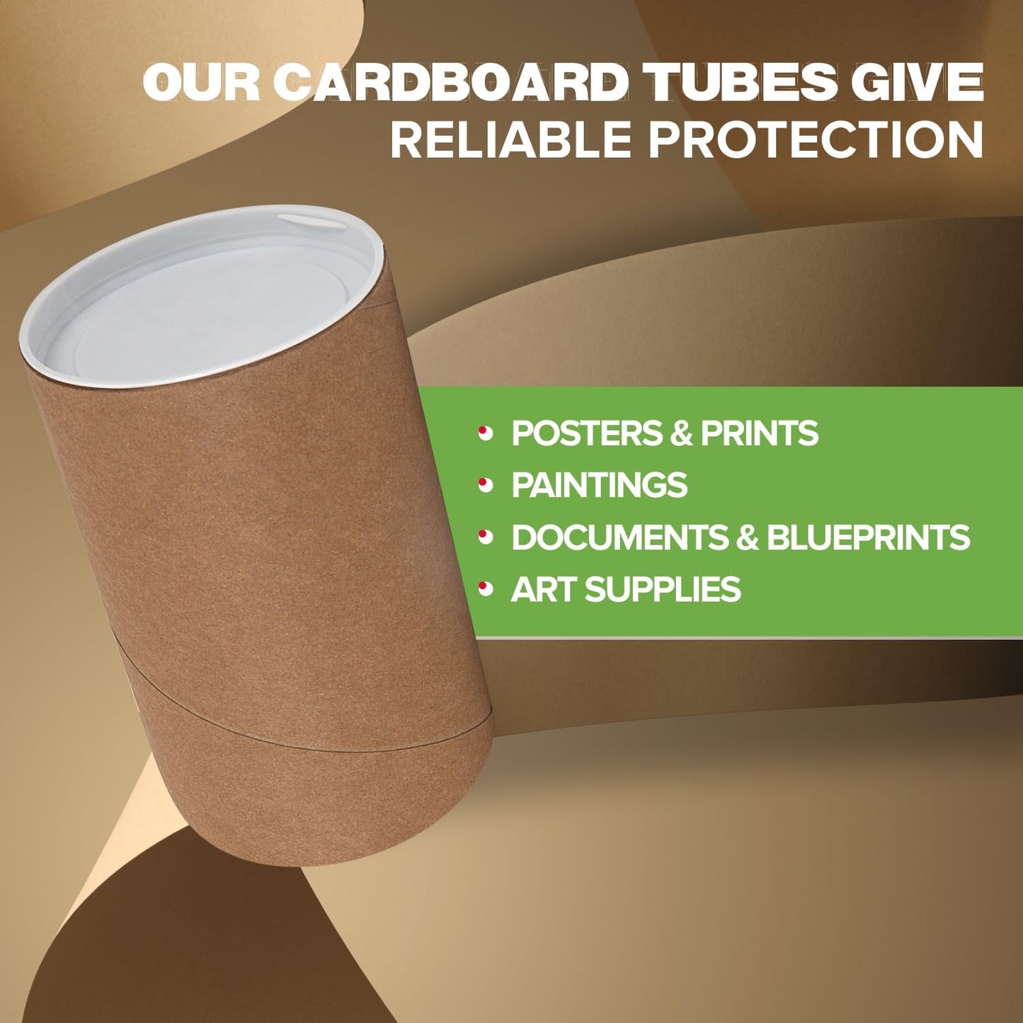 3" x 6" Reinforced Kraft Paper Mailing Tubes, Pack of 4 Tubes with 2 Caps Each – USPS Approved Poster Tube – Made in USA Cardboard Tube for Shipping and Storing Posters, Prints, Artwork, or Documents