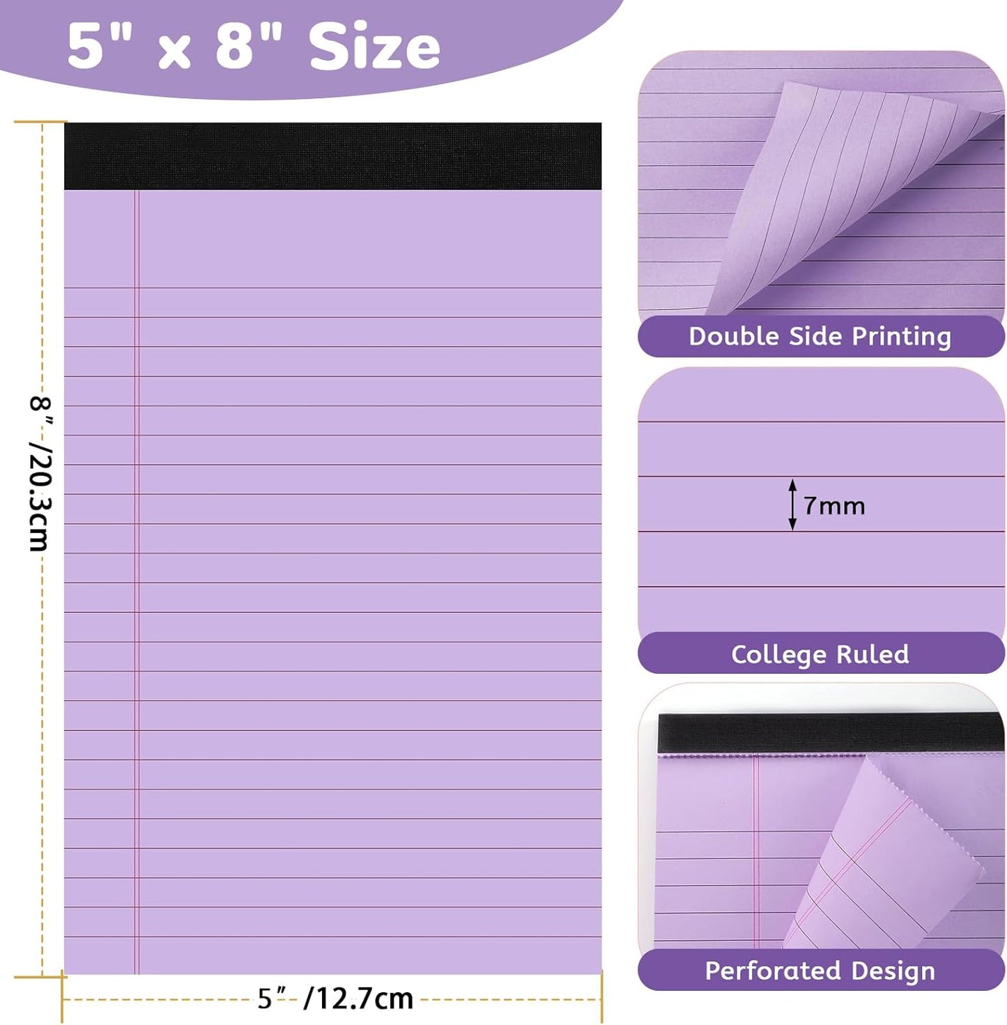 8 Packs Small Note Pads 5x8, Total 400 Sheets Color Legal Pad 5x8 College Ruled Small Legal Pad Perforated Lined Writing Pads for Home, Study, Office, To-Do Lists, notepad, Multicolor