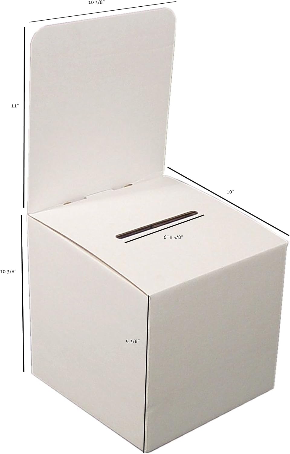 White Card Box XL raffle ticket box Corrugated Ballot and suggestion box with wide slot Donation Box & Removable Header for fundraising events 10.5H x 10.5W x 10D, Display area 11" x 10.5"(10 pack)
