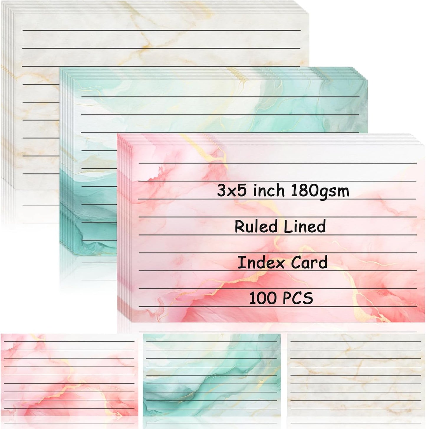 100 Pack Colored Index Cards 3x5 Marble Notecards Lined FlashCards for Studying Heavy Note Cards 180 gsm Memo Cards for Office Home School Supplies