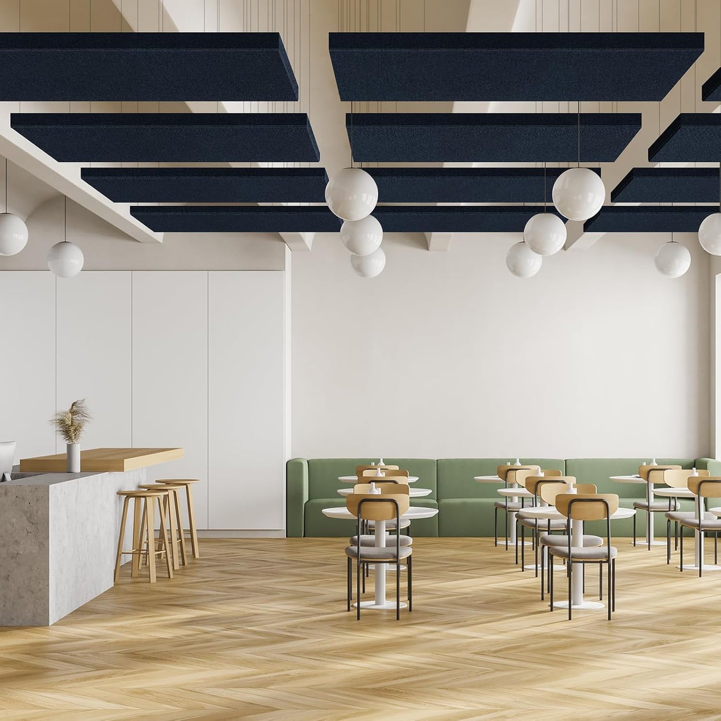 2” Thick Acoustic Panels with Hanging Brackets to the Wall, 2 PCS 47.2” x 11.8” Fiberglass Sound Absorbing Panels for Home Theater Church Office Wall or Ceiling, Navy Blue