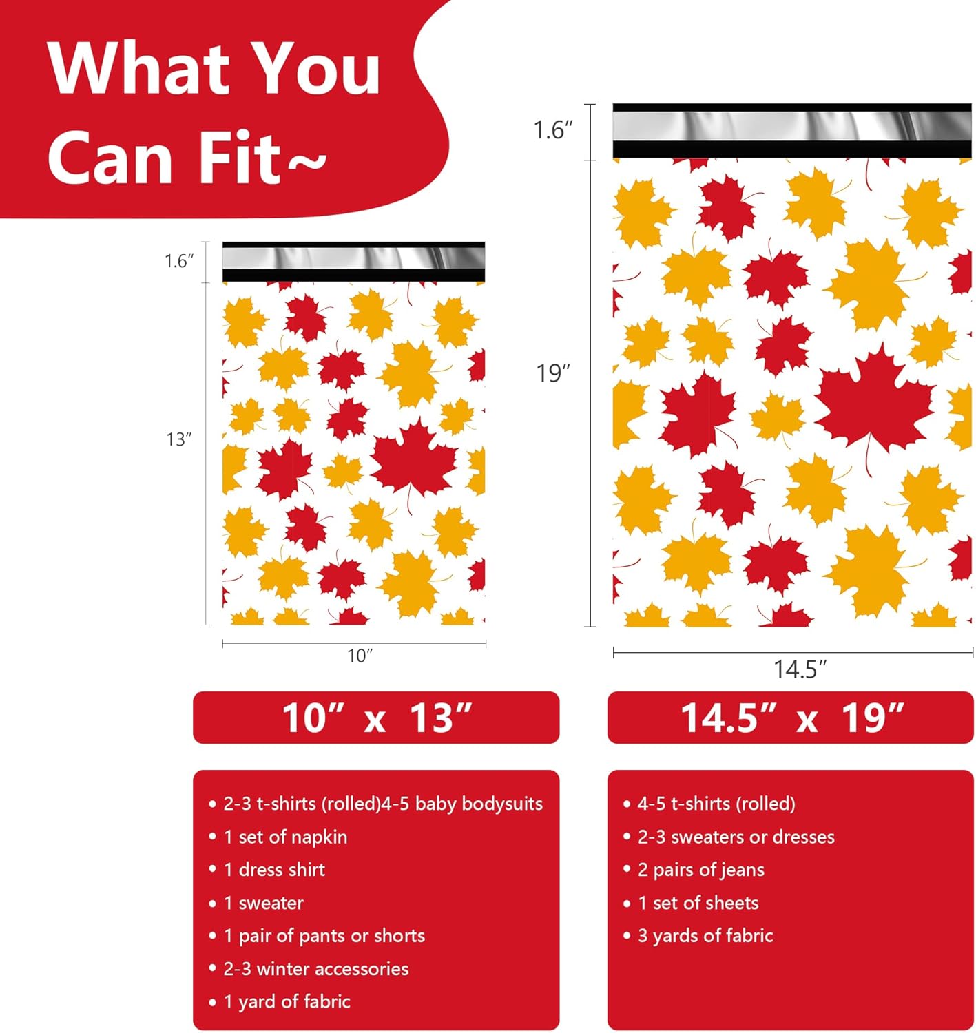 Poly Mailers 14.5x19 Inch 50 Pcs - Maple Leaf printed Shipping Bags, 2.4mil Thickness, Waterproof and Tear Resistant Mailing Envelopes, Self-Sealing Packaging Bags for Small Business