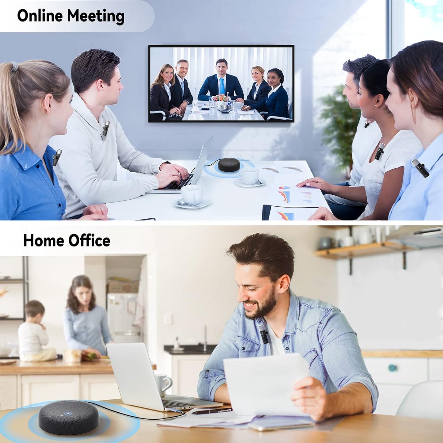 Conference Speaker and Microphone, USB Speakerphone w/Muteable/65ft Wireless Distance/360° Pickup & Noise Cancellation Conference Room Omnidirectional Microphone for Home Office