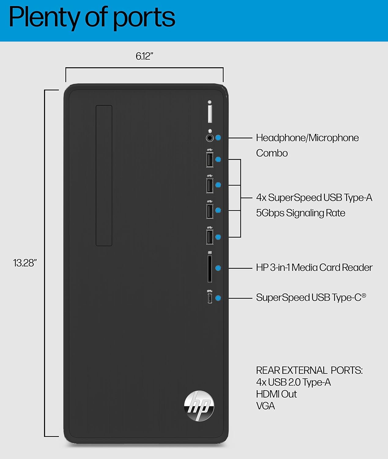 HP Pavilion Tower Desktop Computer, Intel 8-Core i7-10700F up to 4.8GHz, 64GB DDR4 RAM, 4TB PCIe SSD, GeForce GT 610 2GB, WiFi 6, Bluetooth, RJ-45, Type-C, KB & Mouse, Black, Windows 11 Pro, Tichang