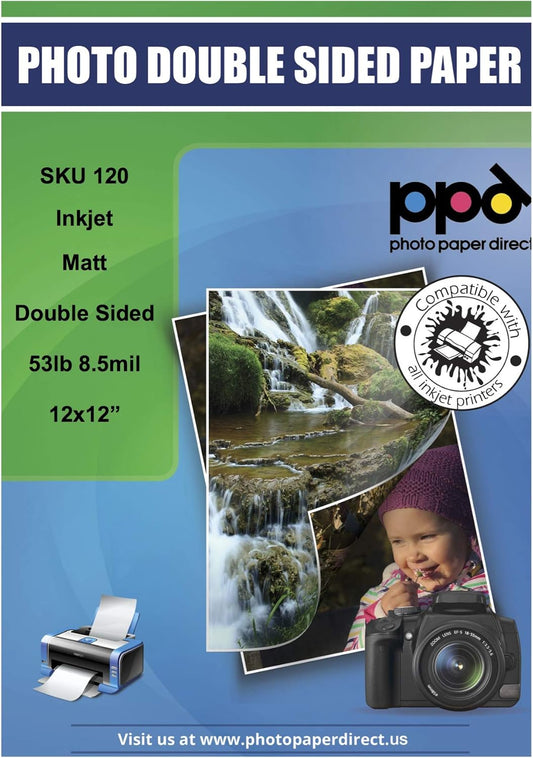PPD Double Sided Photo Paper, Matte Brochure Paper 12 x 12 for Inkjet Printer, 210 gsm, 9 mil for Magazine, Flyer, Presentation, Program, Instant Dry & Water Resistant (50 Sheets)