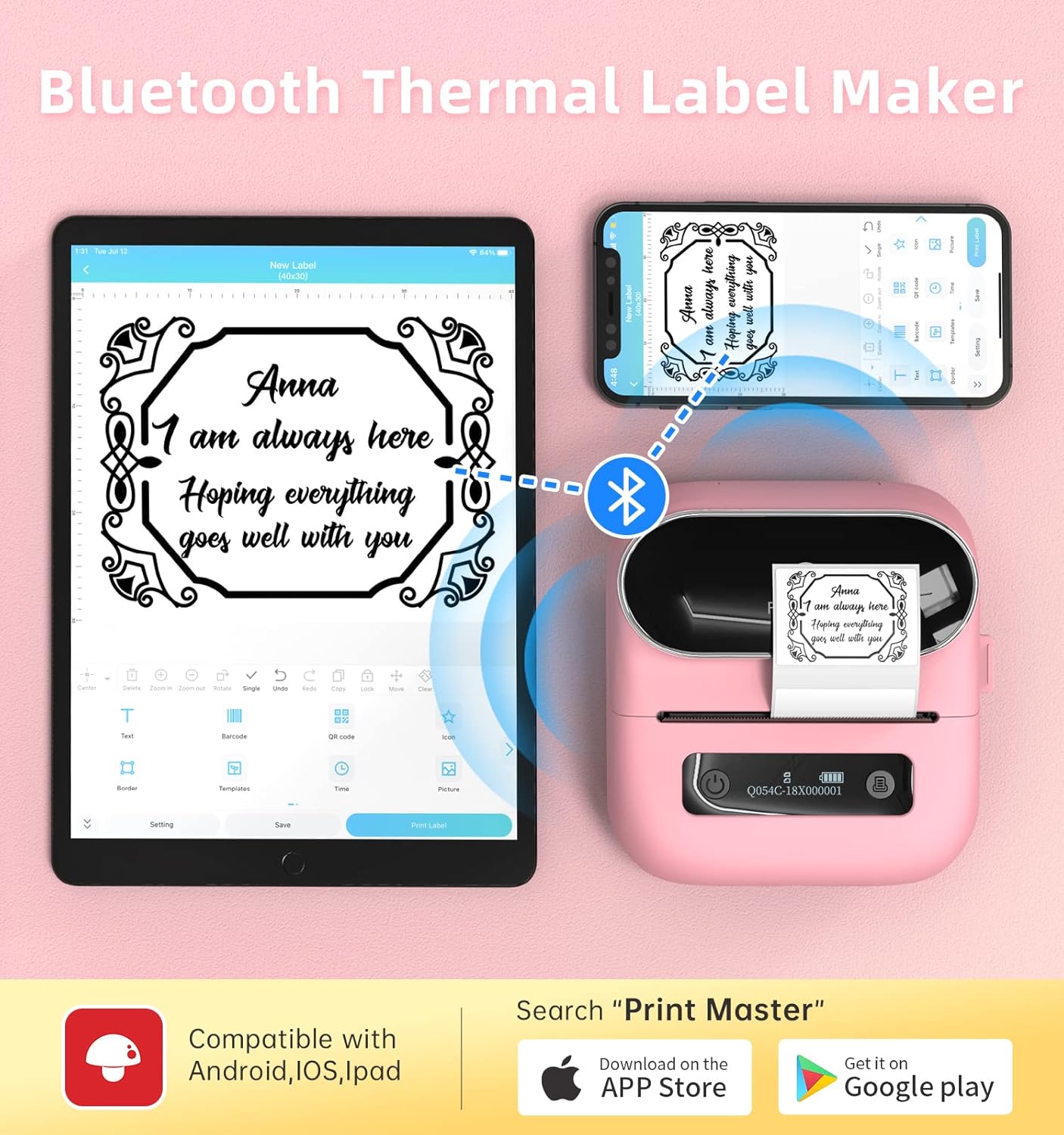 Phomemo M220 Label Maker, 3.14 Inch Bluetooth Thermal Label Printer, Compatible with Phone & PC, for Barcode, Address, Mailing, Home,Office,School