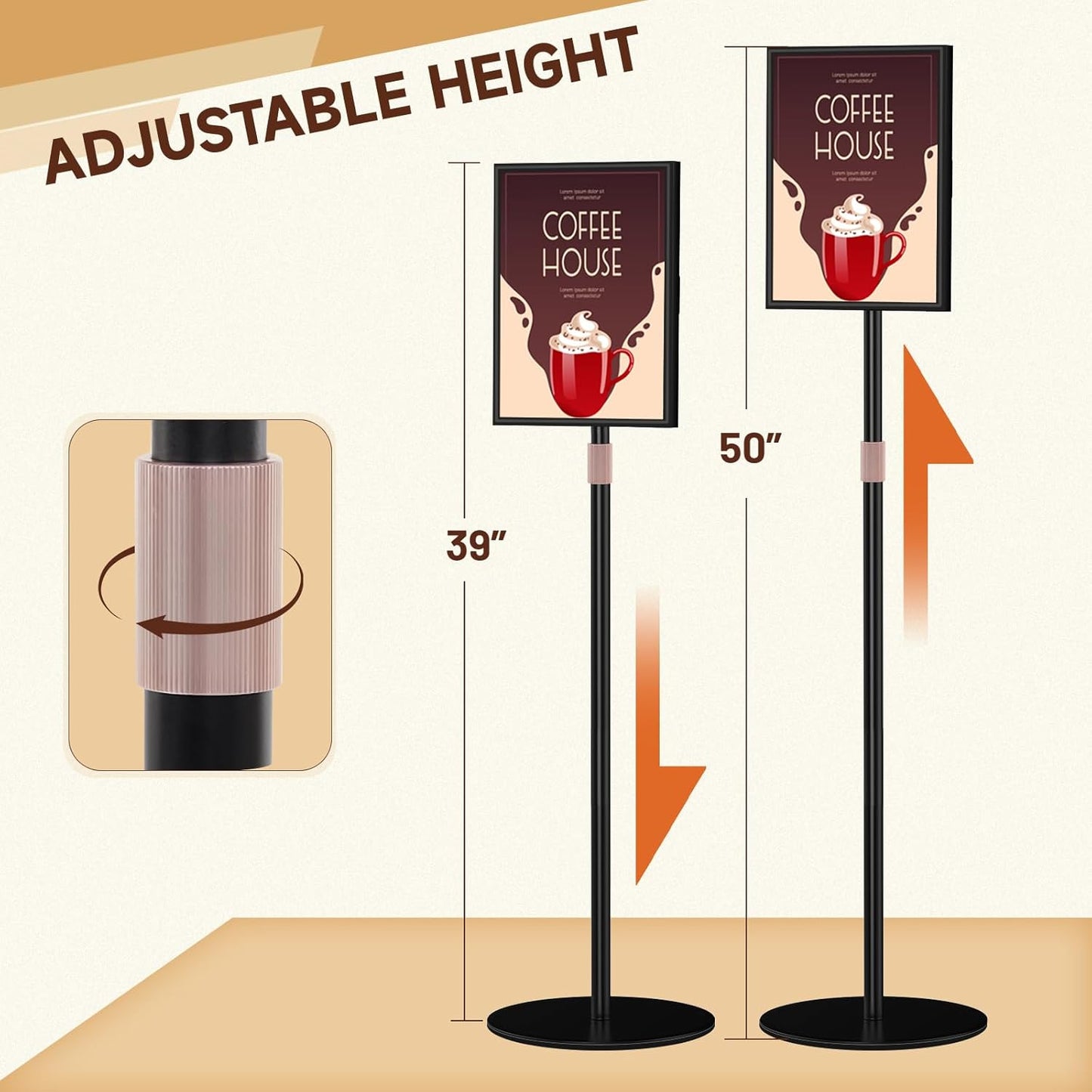 Sign Holder Stand 8.5x11 Inch - Flip Open Pedestal Floor Standing, Adjustable Versatile for Display, Easy Replacement for Events and Promotions