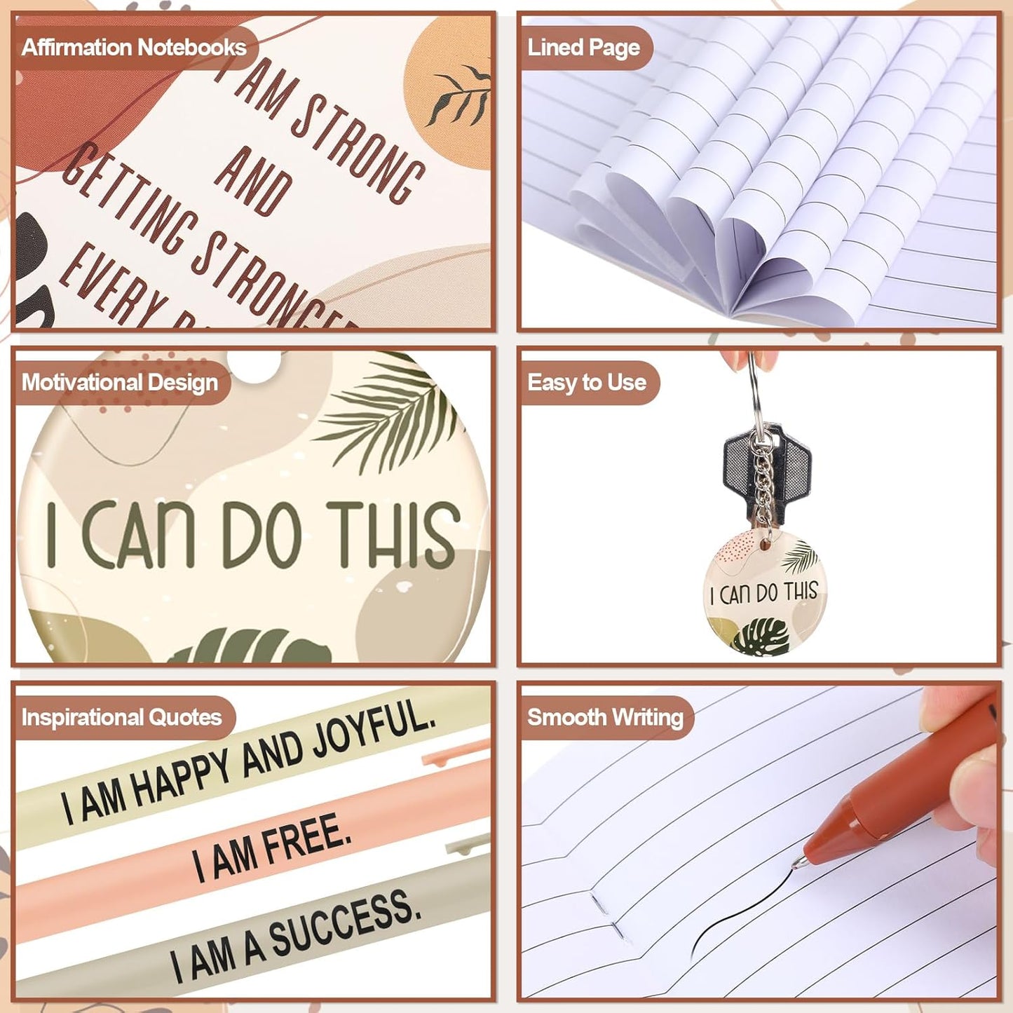 72 Pcs/24 Set Positive Affirmation Gift Set Gratitude Notebooks with Affirmation Pens Acrylic Keychains Small Bags Motivational Notepads for Women Coworkers Adults Party Favors(Boho)