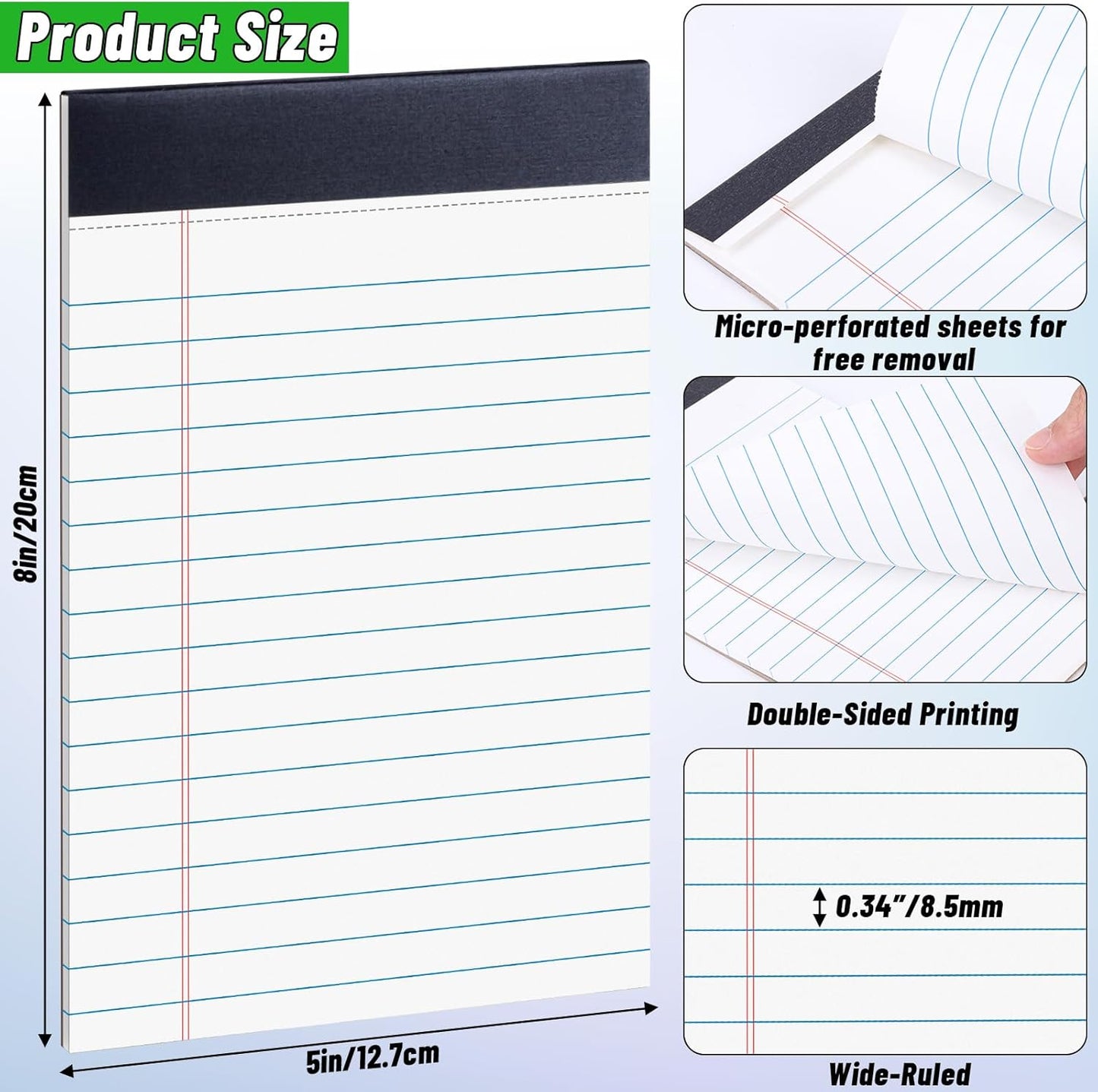 48 Pack Legal Pads Bulk,5 x 8 Inch Yellow Notepad, Note Pads College Ruled Perforated Memo Pad for Work Study Daily Note Taking List, Lined Writing Pads Memo Refills Notepads for Office Home School