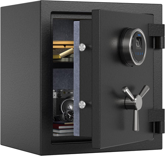 RPNB Deluxe Biometric Fireproof Safe Box,Digital Fingerprint Fireproof Waterproof Safe with Touch Screen,Removable Shelf and 3 Spoke Handle,Home Safes for Cash Documents Jewelry,0.84 Cubic Feet