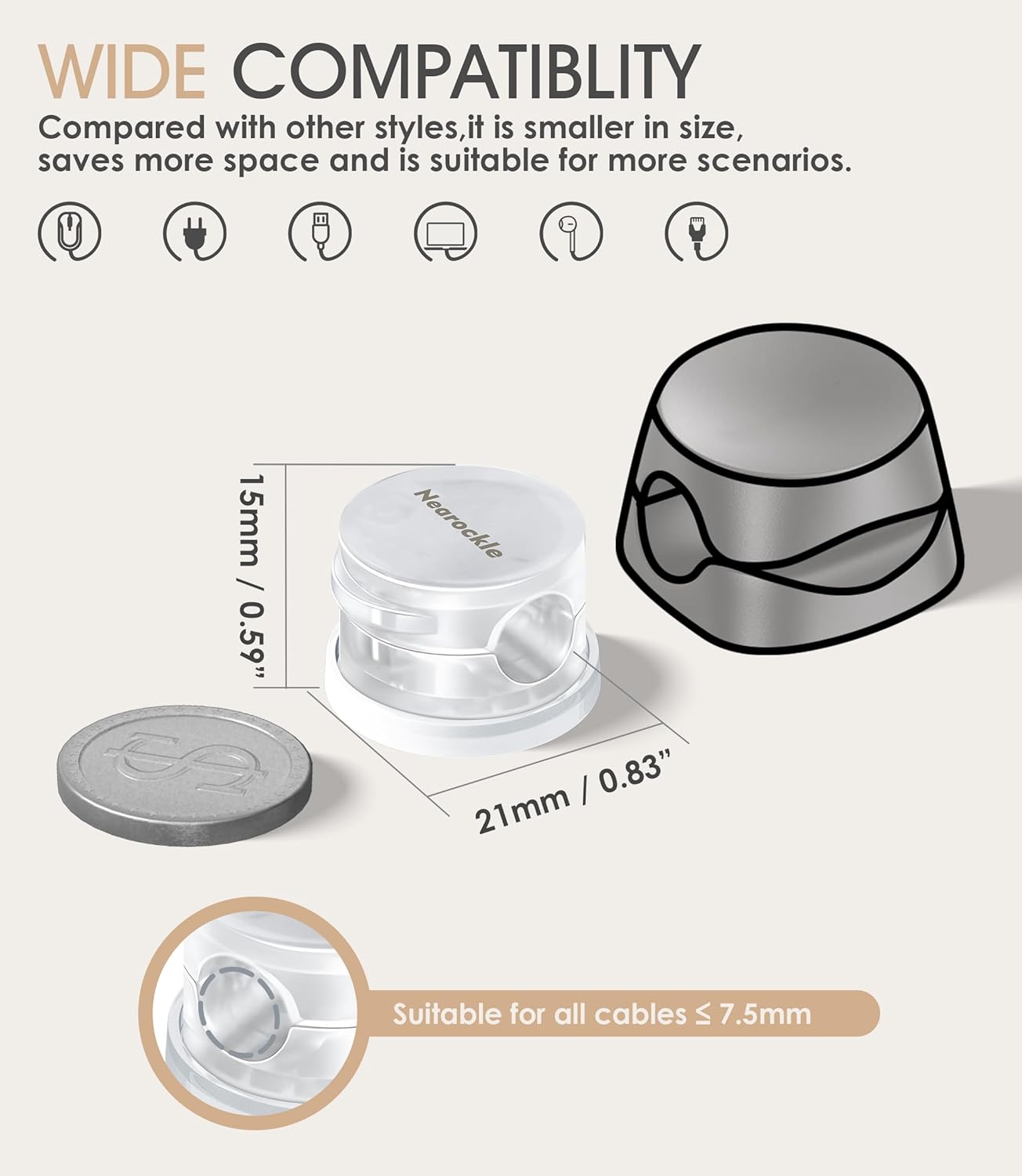 9 Pack Spring Cord Organizer Cable Clips [Locking Cable Rotatable], 2025 Latest Nearockle Phone Charging Cord Holder Cable Management for Car, Nightstand, Office Desk Accessories (Multi)