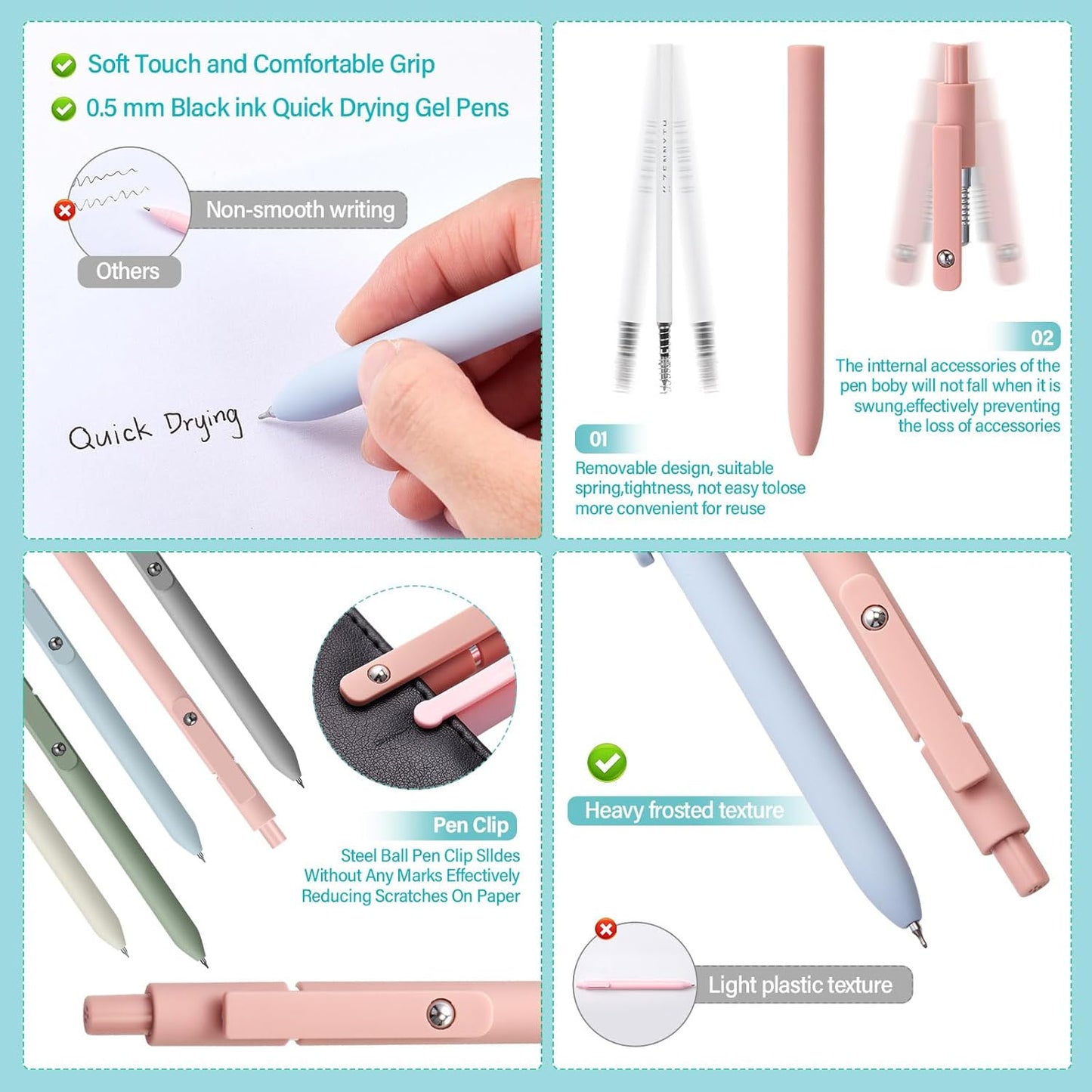 Jutom 39 Pcs Aesthetic Book Annotation Kit Highlighter with Pencil Case Bag Gel Pen Transparent Sticky Note Taking Bible Study College School Supplies(Khaki,Cute Style)