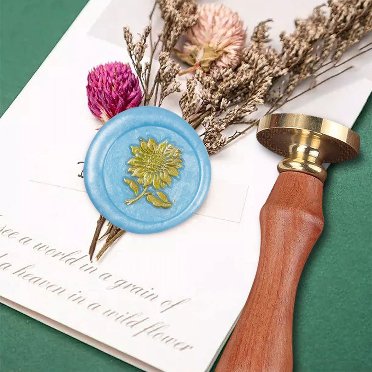 Wax Seal Stamp, ANBOSE Flower Sealing Wax Stamp with Removable Brass Head Wooden Handle, Sunflower Wax Sealing Stamp for Envelope Sealing Wax