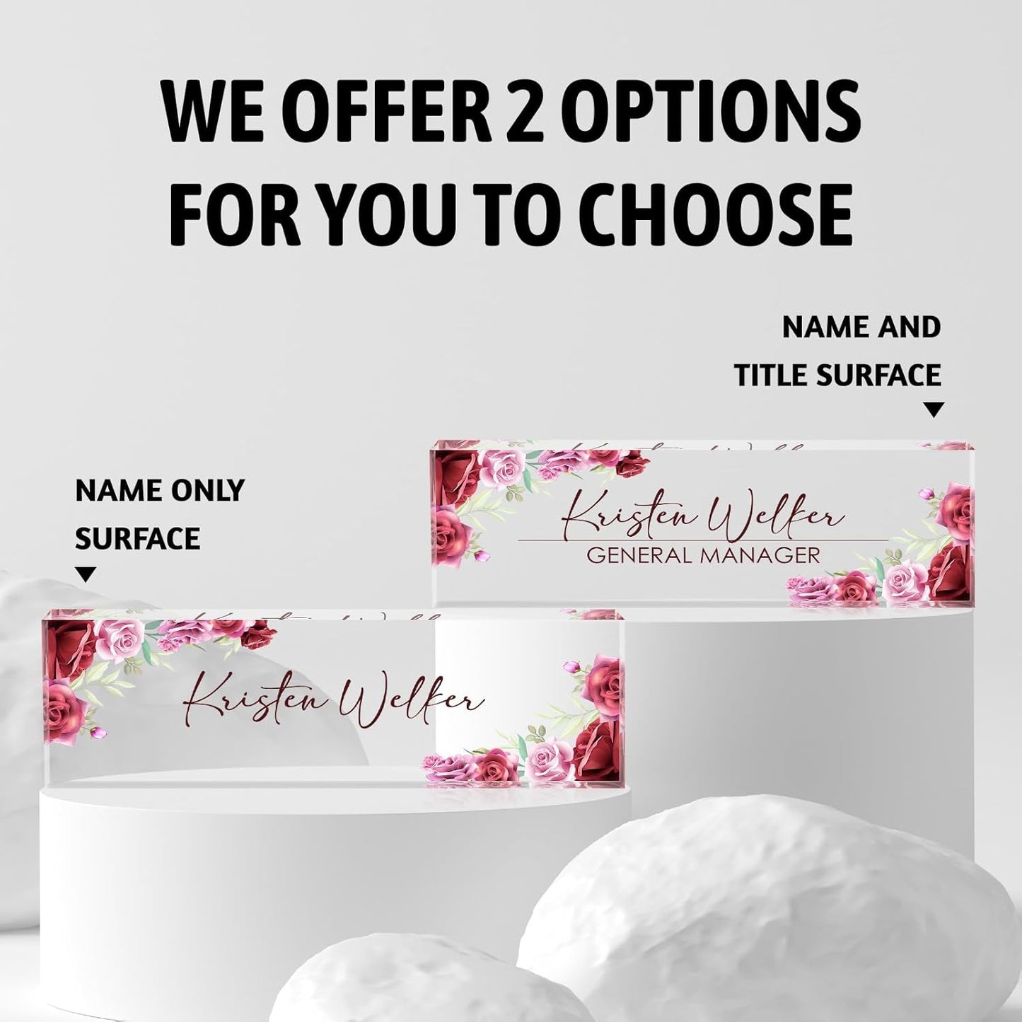 Personalized Name Plate for Desk, Custom Desk Name Plate, Acrylic Name Plate Office Desk Accessories, Personalized Office Gifts for Coworkers Teachers, Employee Appreciation Gifts (A-Rose)