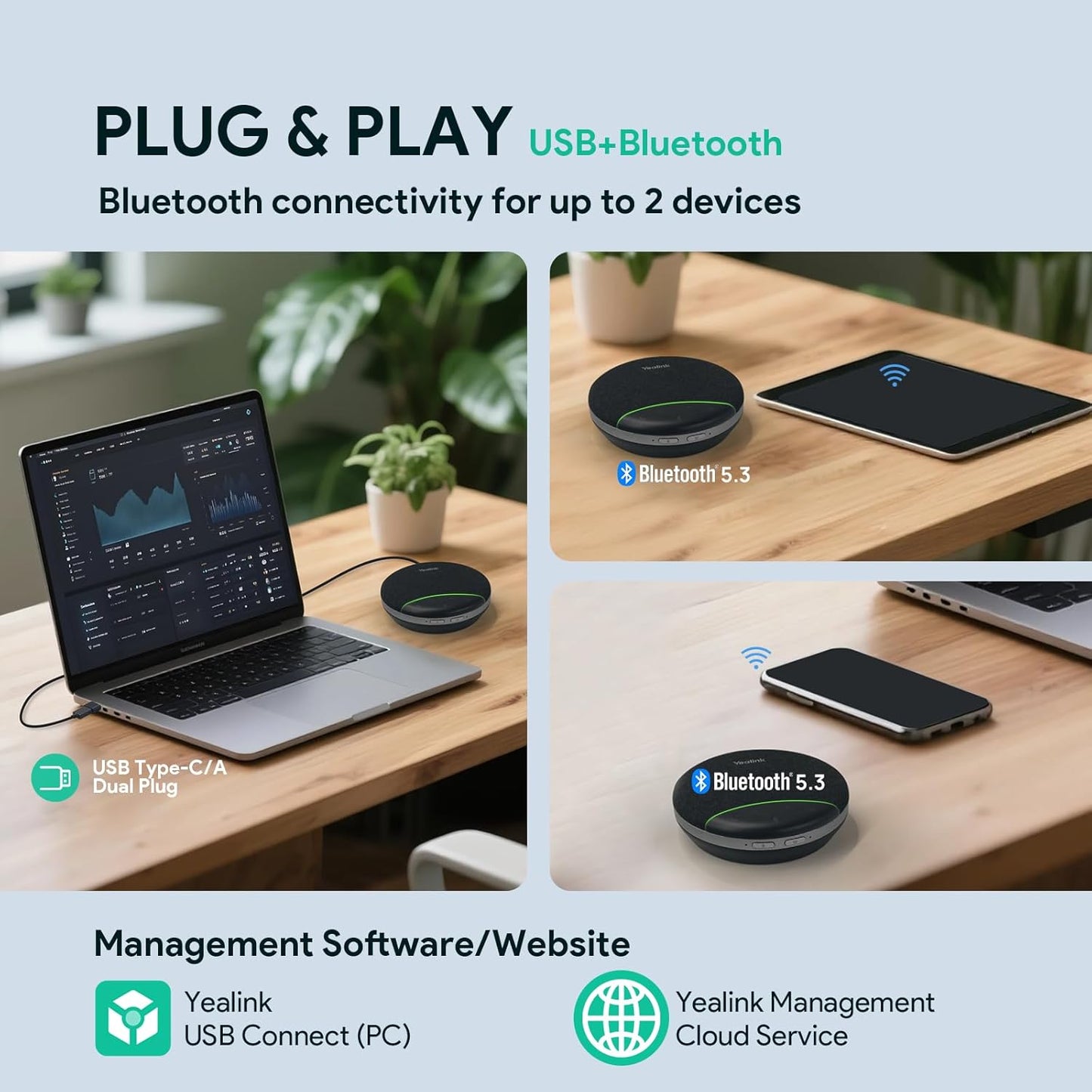 Yealink Sp92 Conference Speaker and Microphone Teams Certified Mic with Al Noise Cancelling 20H Call Time USB Speakerphone for Small Meeting Room, Bluetooth Speaker for Computer/Laptop