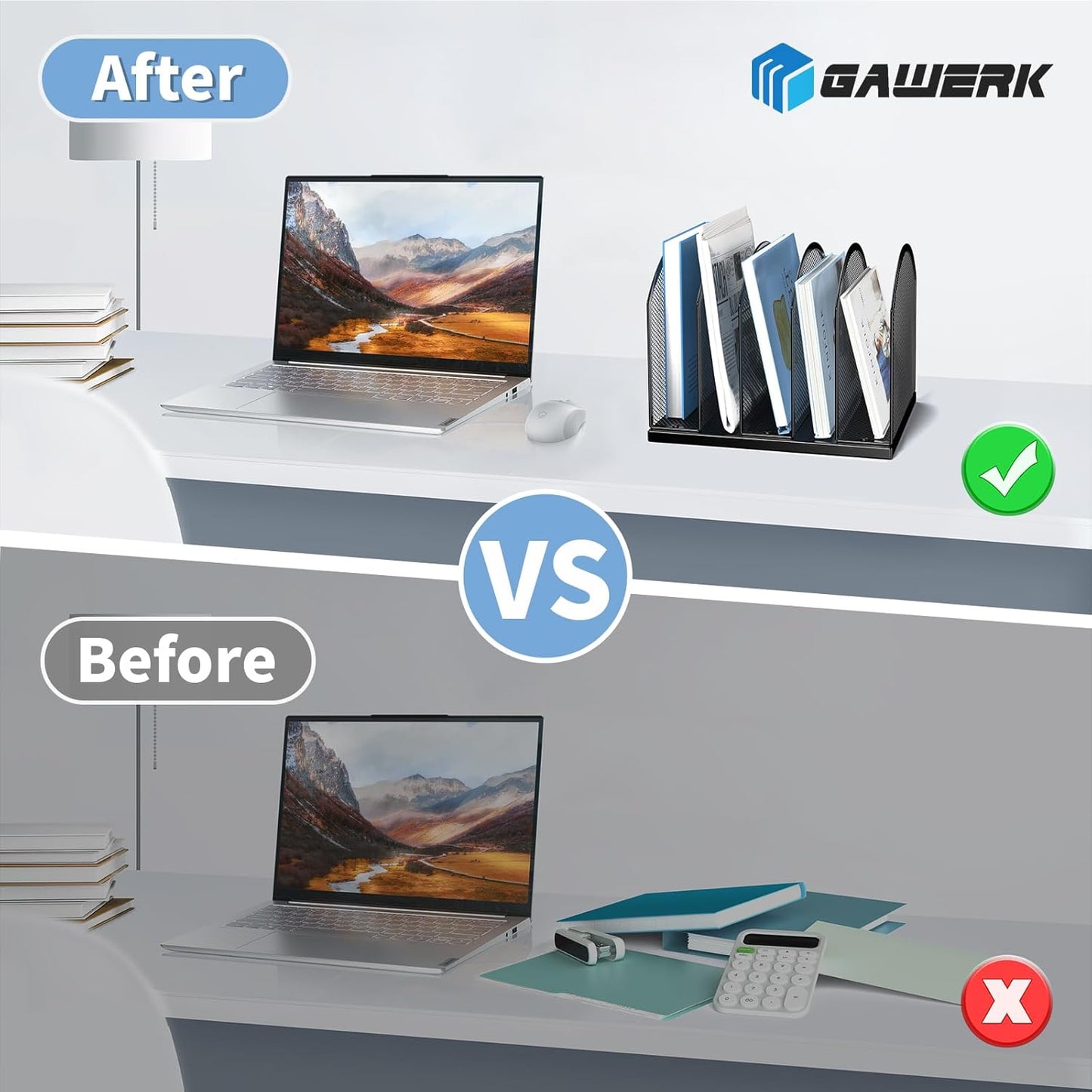 5-Section Vertical Desktop Organizer, 5-Section Mesh File Folder Stand Sorter for Office Home Classroom Organization (1, Pink)