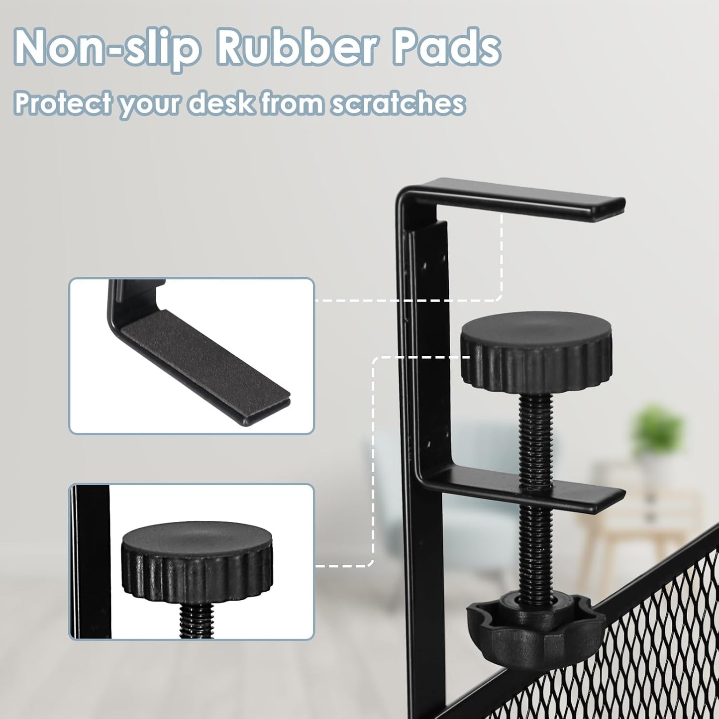 Cable Management, 2 Pack Cable Management Under Desk No Drill, Metal Cord Organizer with Clamp for Standing Desk, Cable Organizer for Home Office, Black