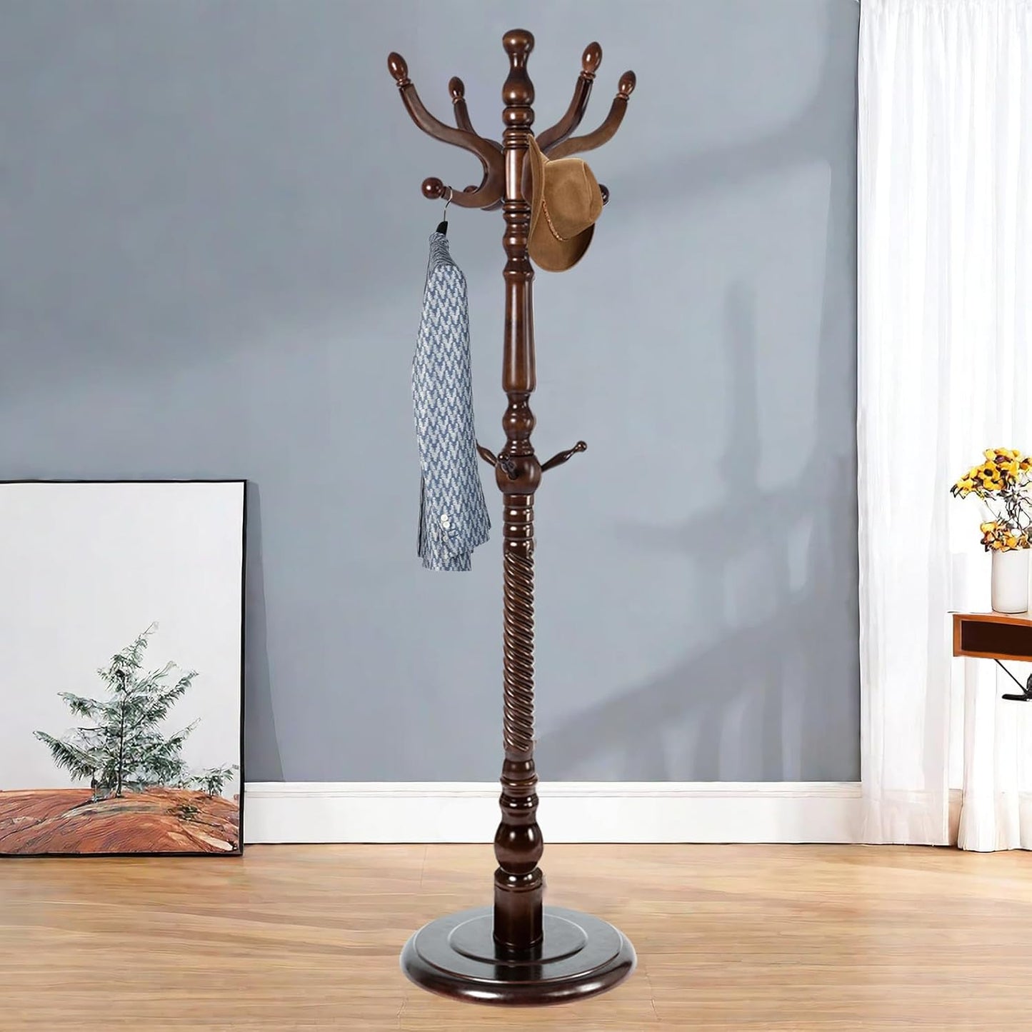 Solid Wood Coat Stand, Freestanding with Stable Base, 70" Birch Coat Tree Organizer for Home, Bedroom, Office, Hallway & Entryway with 11 Hooks