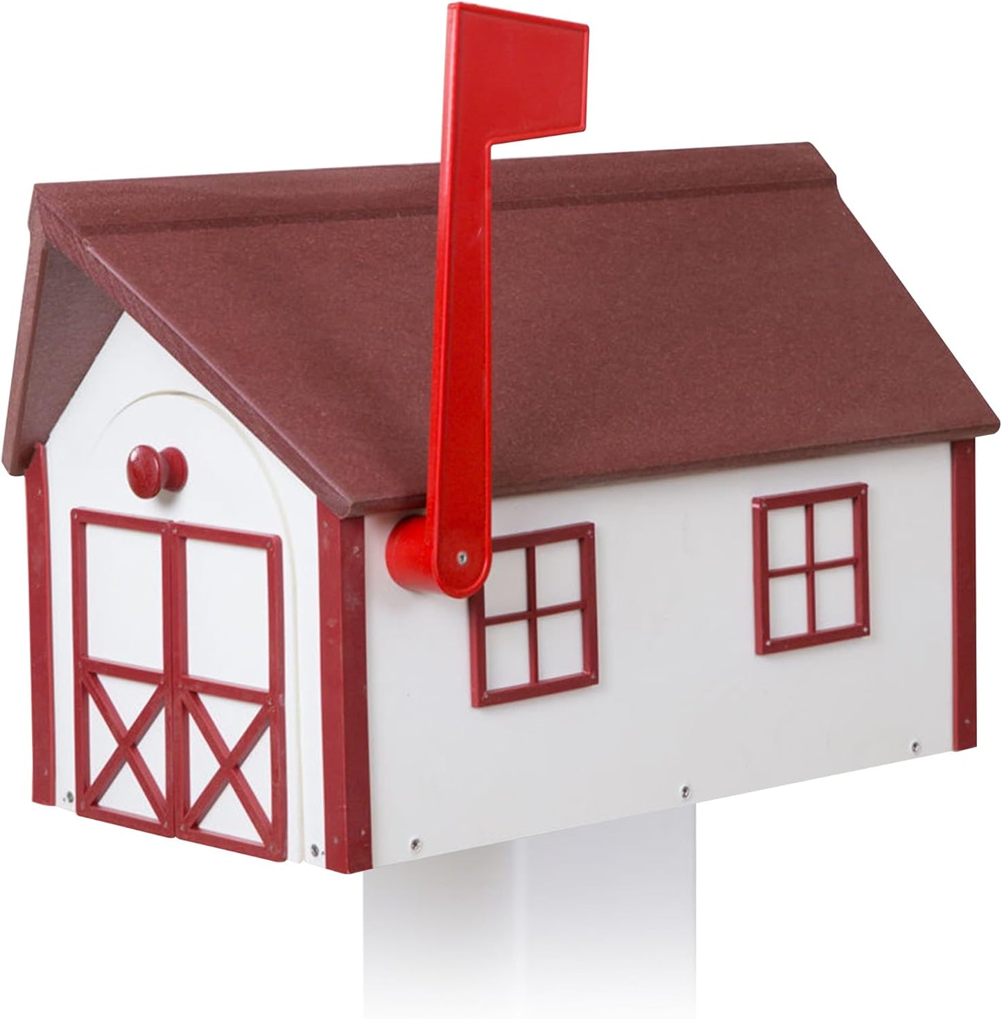 Peaceful Classics Poly Mailbox Durable, Weather-Resistant Amish Craftsman Mailboxes, Outside Uses Like Front Yard and Road Side Long-Lasting, Decorative, Modern Mailbox (White w/Burgundy Trim & Roof)