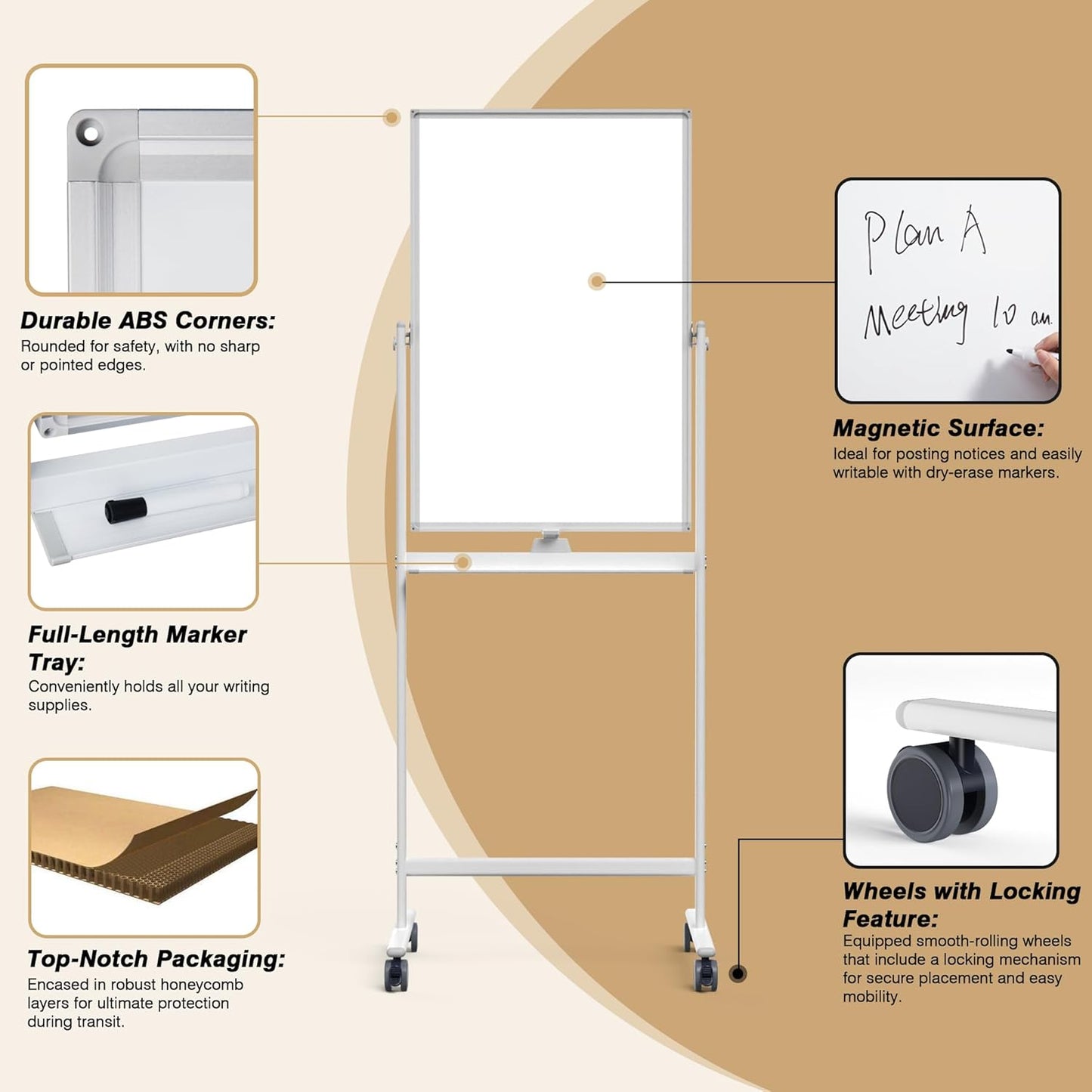 Rolling Whiteboard/w Height Adjustable, Mifuro 24 X 36 Large Portable Dry Erase Board with Stand and Wheels for Office,Classroom &School, White