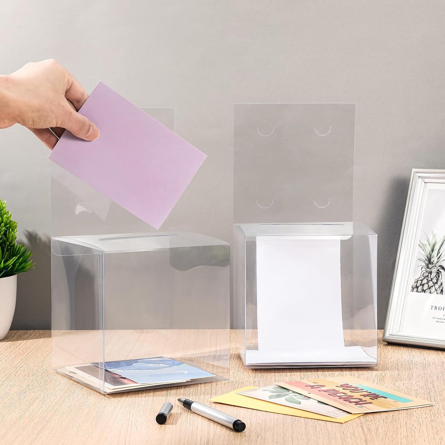 Eersida 30 Pieces Clear Raffle Boxes with Slot 6 x 6 x 6 Inch Plastic Donation Box Voting Suggestion Ballot Containers with Removable Header for Fundraising Collecting Business Card Voting Contest