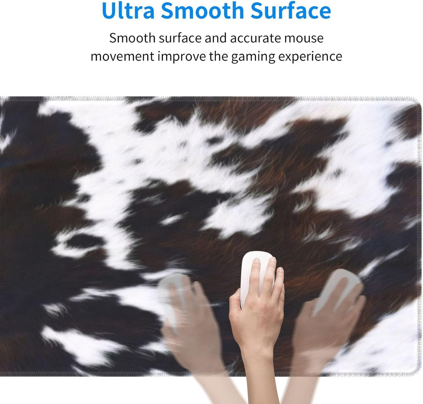 Gaming Mouse Pad, Large Non-Slip Rubber Base Mousepad, Keyboard Mouse Mat, Desk Pad with Stitched Edges, 31.5x11.8inch, Cowhide-Textured Pattern