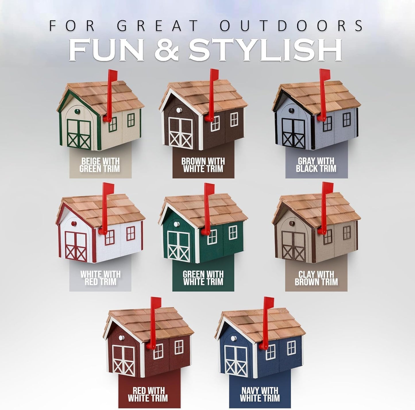 Peaceful Classics Amish Cedar Roof Wooden Mailbox with Window & Door Trim, Handcrafted Mailboxes for Outside, Post Mount Residential Mailboxes - (Green & White, Wood)