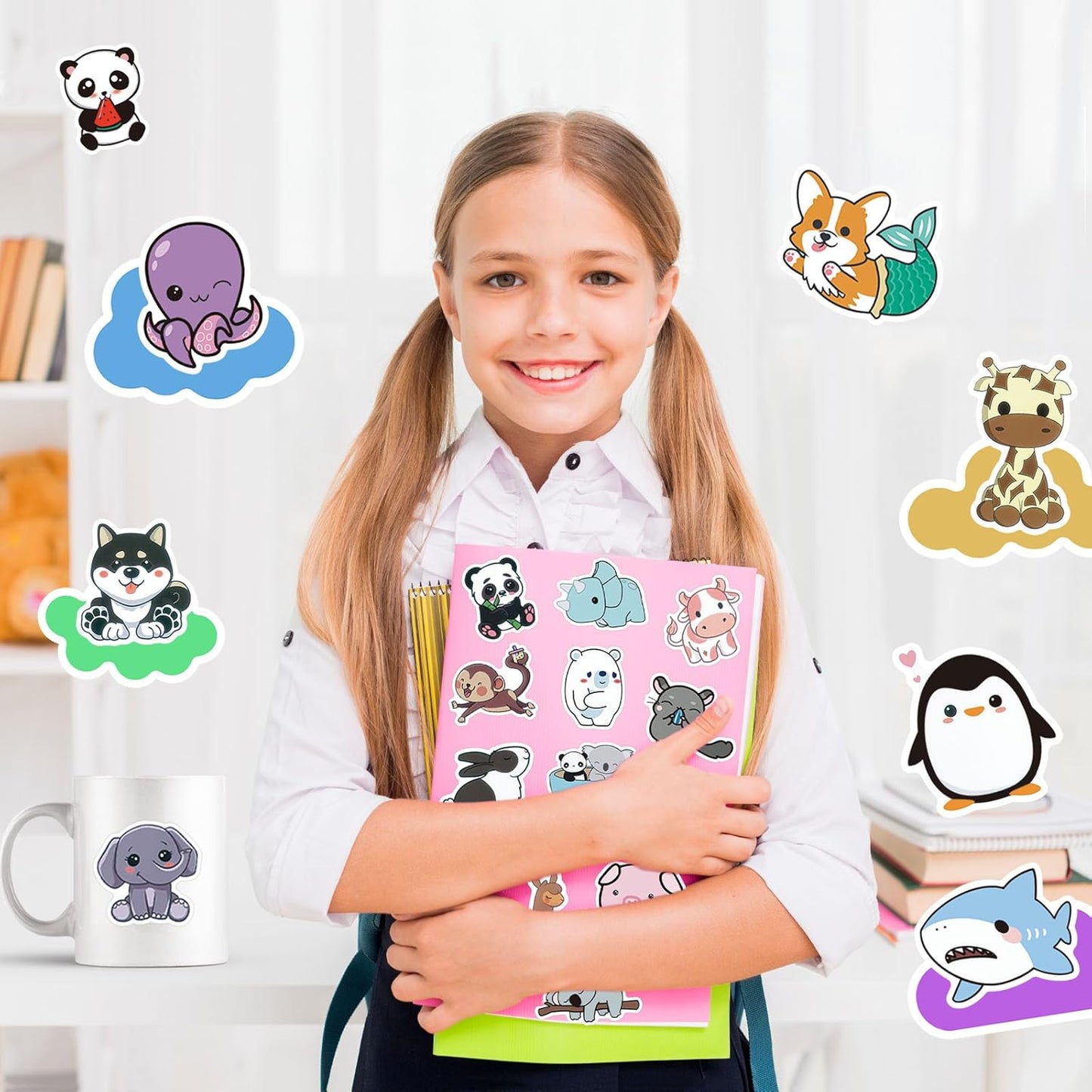 Water Bottle Stickers 100 Pcs Cute Kawaii Animal Sticker Pack, Waterproof Vinyl Animal Stickers for Water Bottles Scrapbook Journal Lunch Box Skateboard Notebook Diary Luggage Guitar Laptop Kindle etc