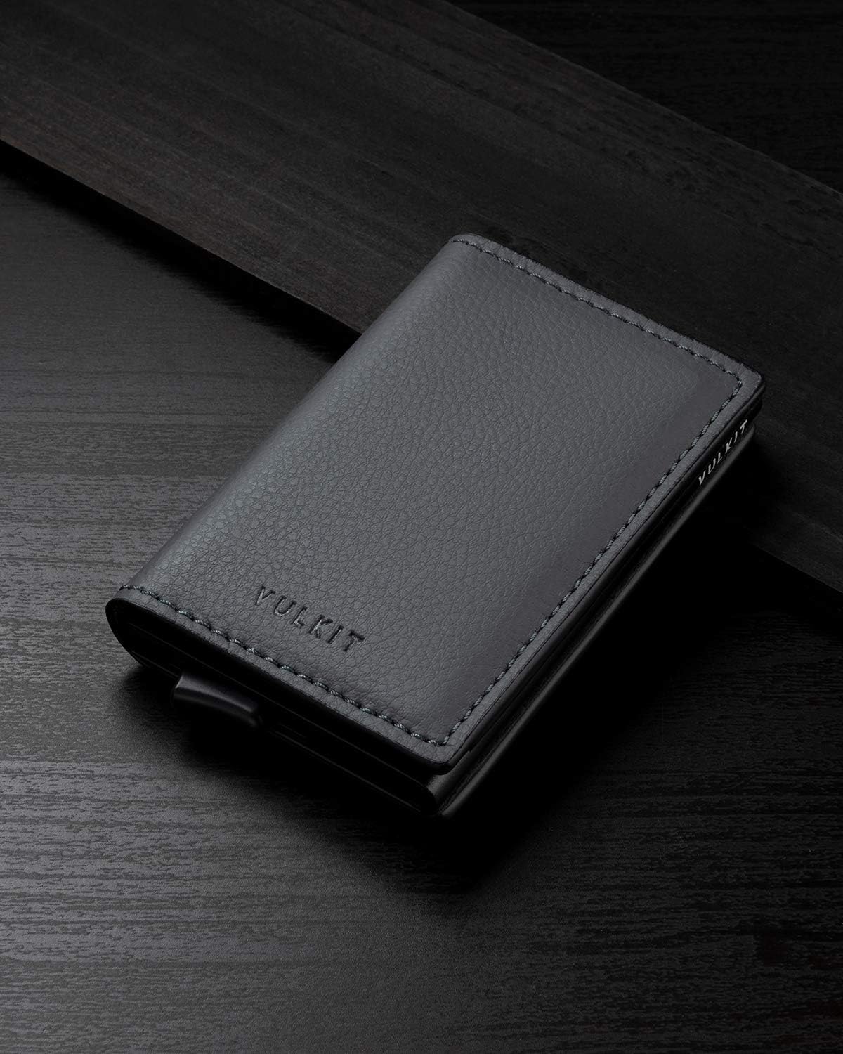 VULKIT Credit Card Holder RFID Blocking Leather Automatic Pop Up Wallet Aluminum Slim Pocket Business Card Case