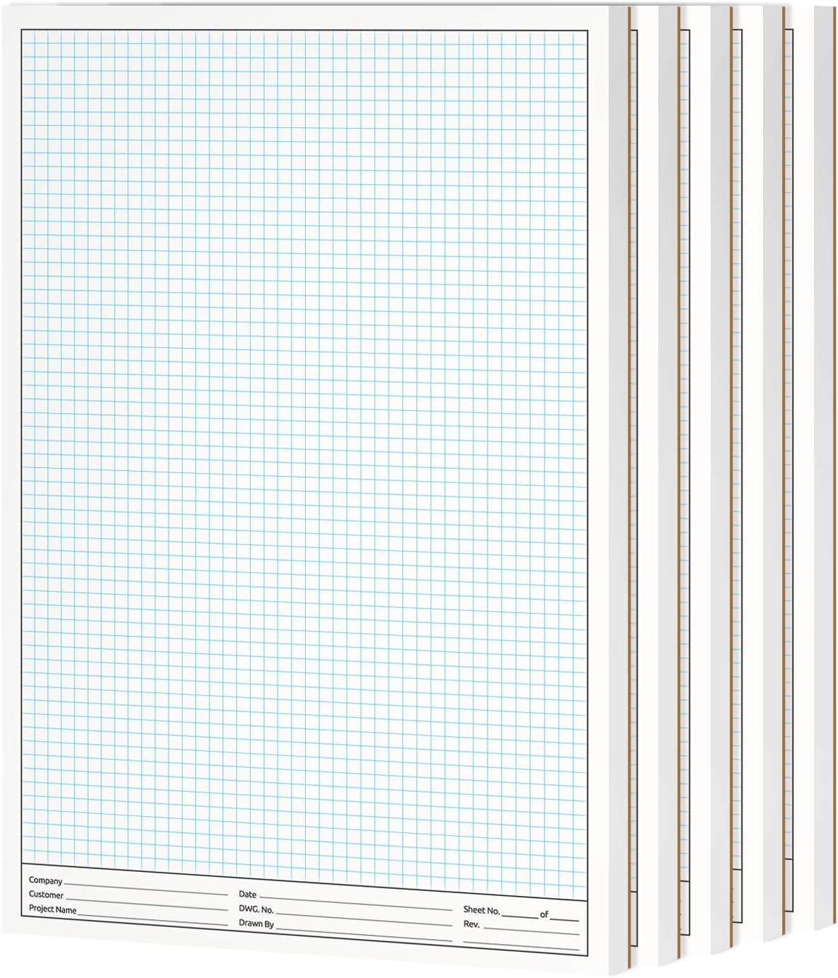 11x17" Graph Paper Pad, for Blueprint Drawings, Drafting, Engineering & Planning, with header for documentation. Quadrille grid paper pads with blue lines, high brightness, 50 sheets per pad (5 Pads)