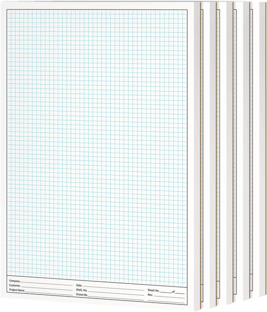 11x17" Graph Paper Pad, for Blueprint Drawings, Drafting, Engineering & Planning, with header for documentation. Quadrille grid paper pads with blue lines, high brightness, 50 sheets per pad (5 Pads)