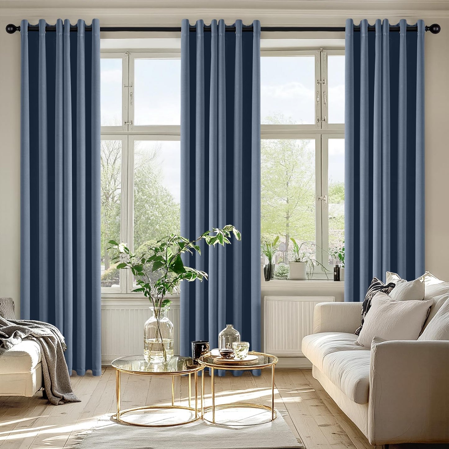 MIULEE Stone Blue Blackout Curtains for Bedroom Living Room 84 Inches Long 2 Panels, Thermal Insulated Room Darkening Drapes Solid Grommet Top Noise Reducing Light Blue Window Treatments 40x84 Inch