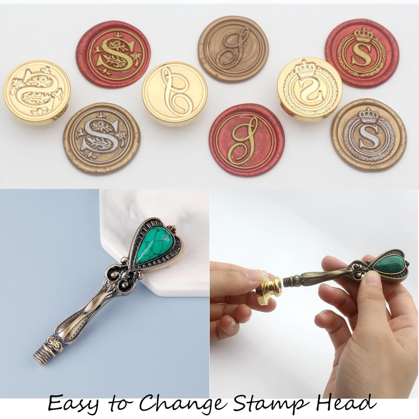 Letter Wax Seal Stamp Kit, Andotopee Wax Seal Kit Initial Alphabet S Sealing Wax Stamp Head 3pcs, Vintage Wax Stamp Seal Kit with Wax Seal Beads, Wax Seal Warmer Tools, Wax Seal Pen, Gift Box Set