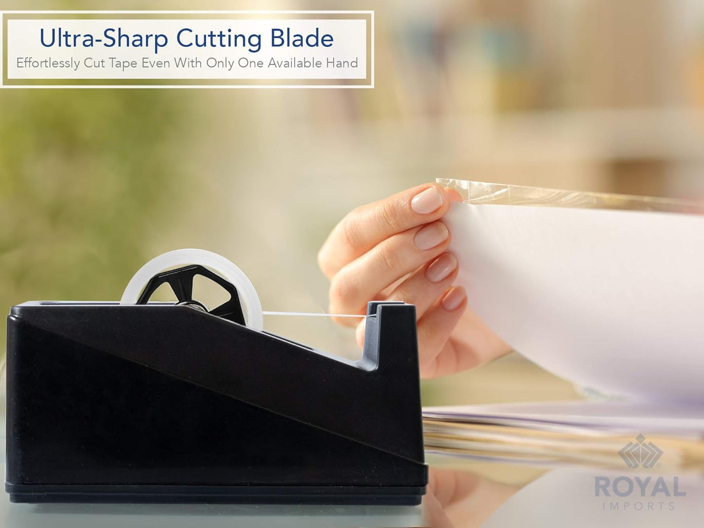 Royal Imports Desktop Tape Dispenser Adhesive Roll Holder (Fits 1" & 3" Core) Heavy Duty Premium for Office, Home, School, Library, Crafts, Moving, Giftwrapping with Weighted Nonskid Base, Red