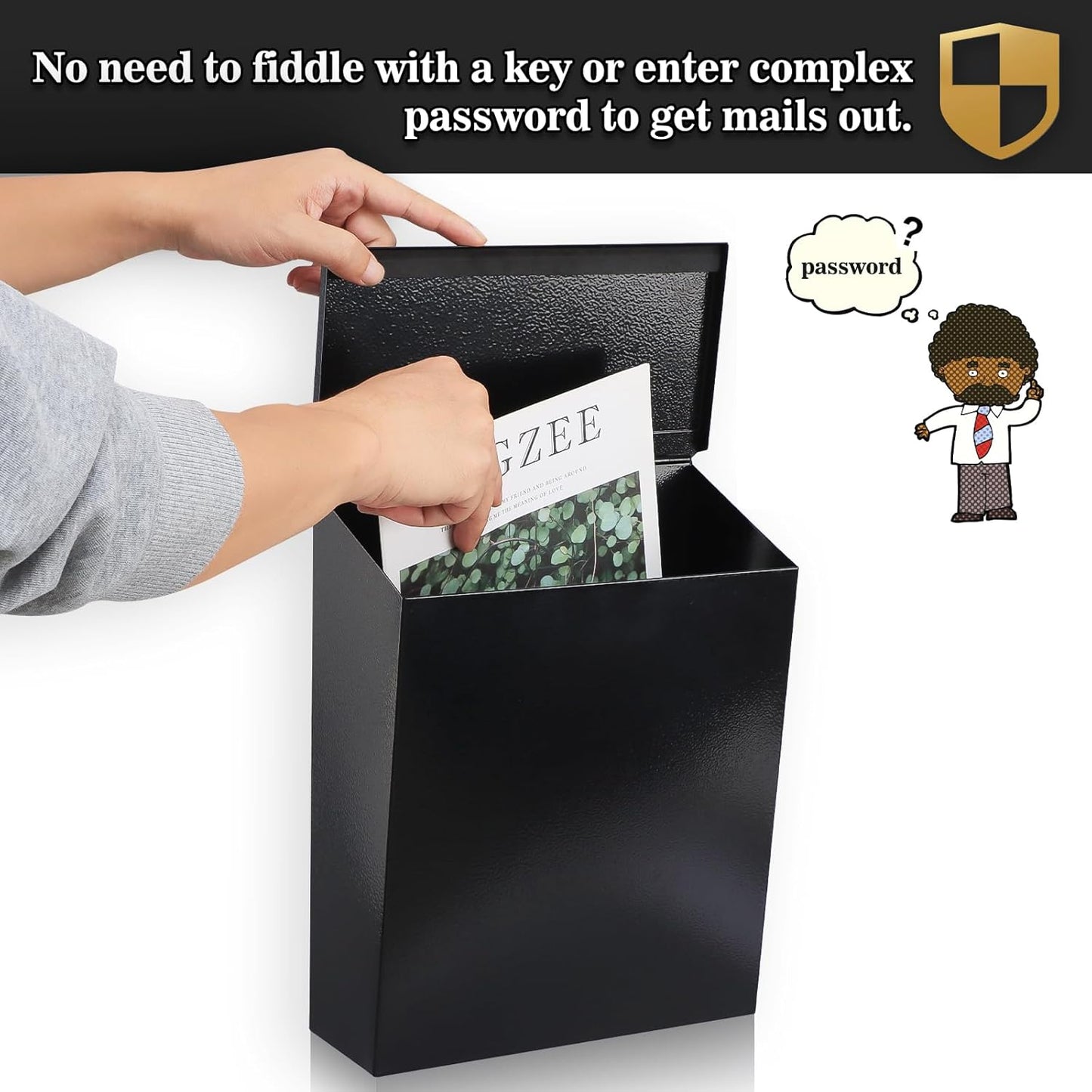 KYODOLED Convenient and Durable Wall Mount Mailbox for Outside, Easy Installation, Ample Storage Space to Accommodate Standard-Sized Letter, Magazine, Check, Black, Drop Box for Home or Apartment