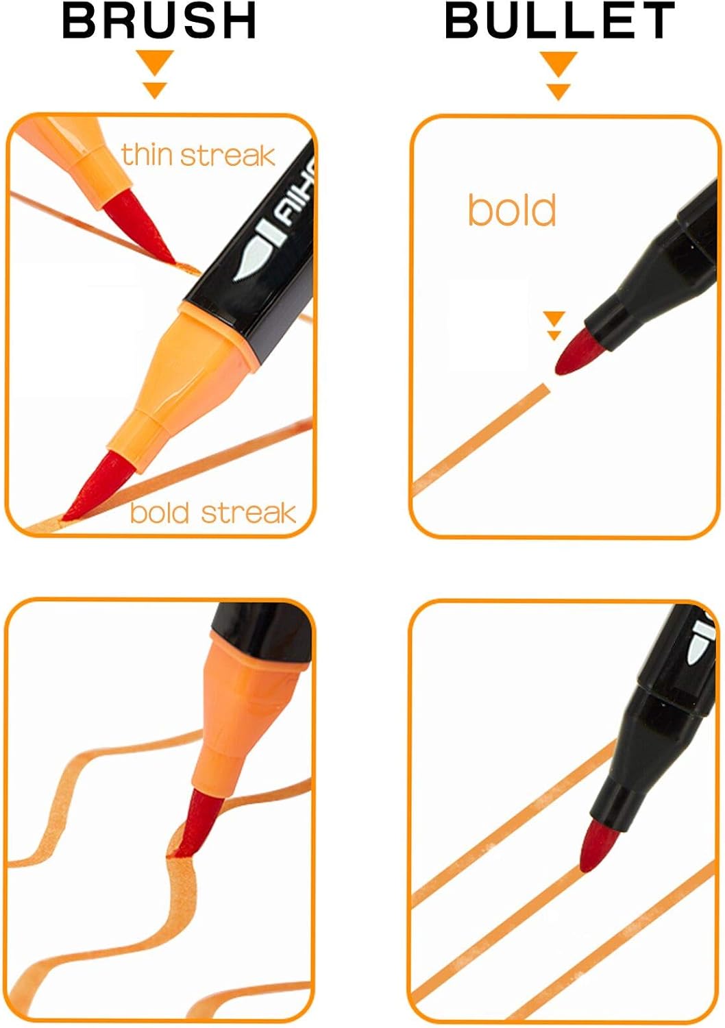 AIHAO Markers for Kids,Washable Markers With Stand Portable Box,Dual Tip Set, Brush & Fine Tips, 24 Pack, Art Supplies for Coloring, Doodling, Sketching, Drawing, Journaling