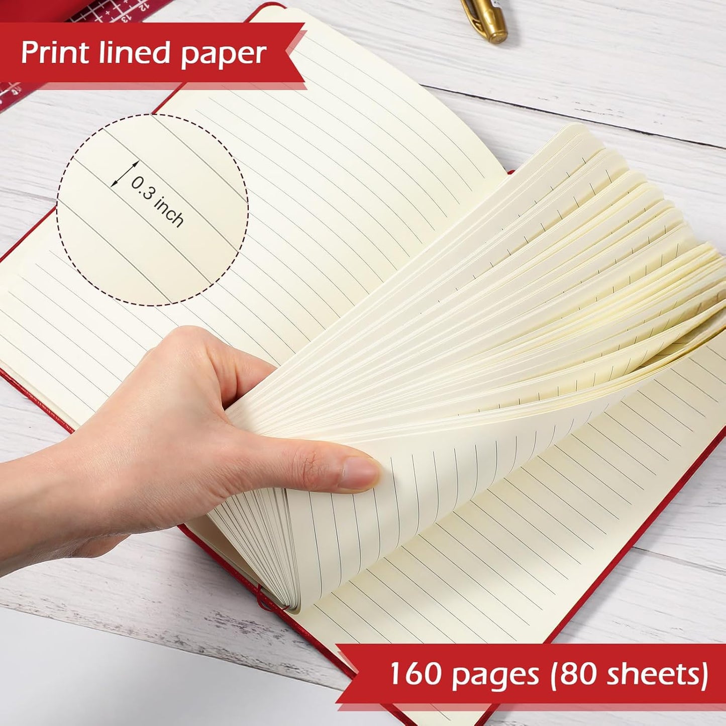 Honoson 20 Pack Lined Journal Notebooks A5 Hardcover Executive Notebook 5.5" x 8.3" PU Leather Wide Ruled Journals Bulk with Elastic Band for Home Business Office School Supplies(Red)