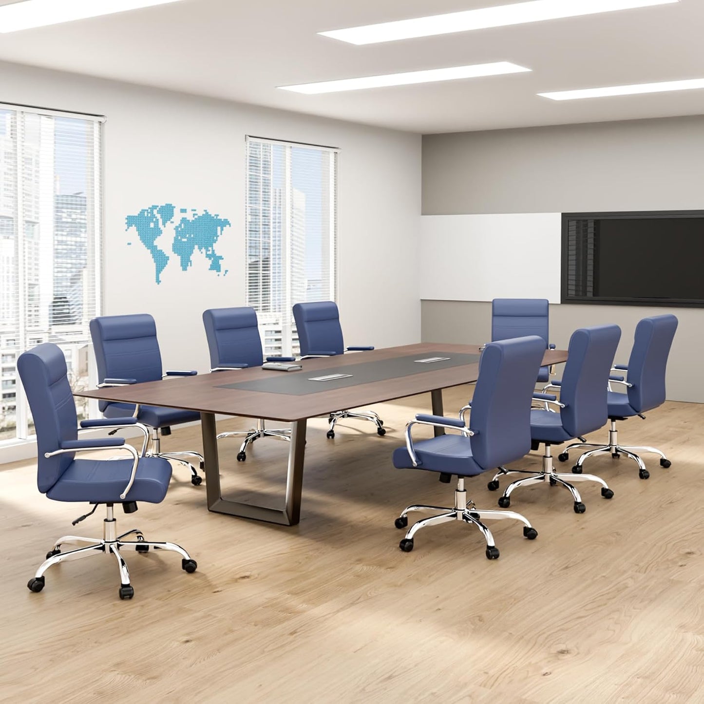 Modern Office Desk Chair, Conference Room Chairs, High Back Ergonomic Home ofiice Chair, Adjustable Height Swivel Executive Computer Chair with Padded Seat and Armrest (Blue)